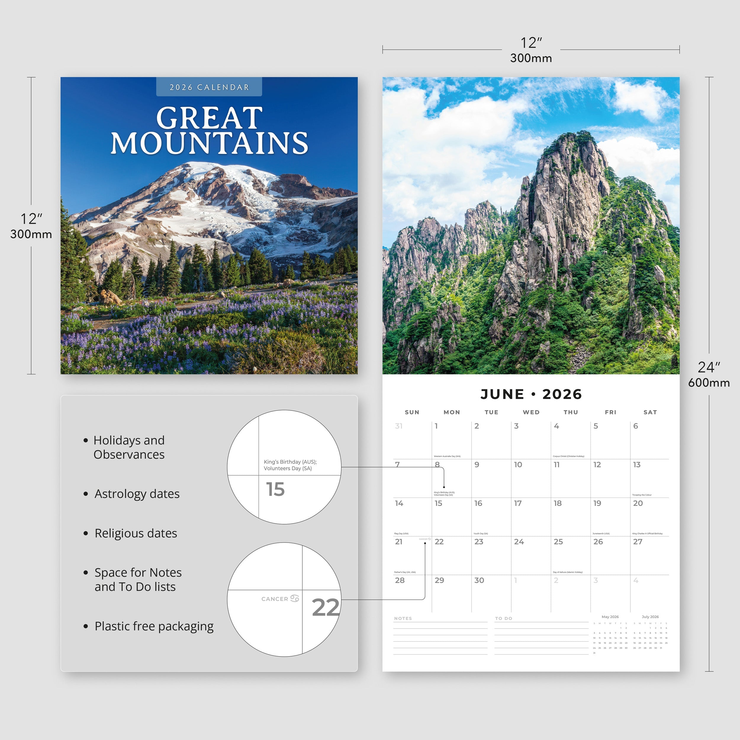 2026 Great Mountains - Square Wall Calendar