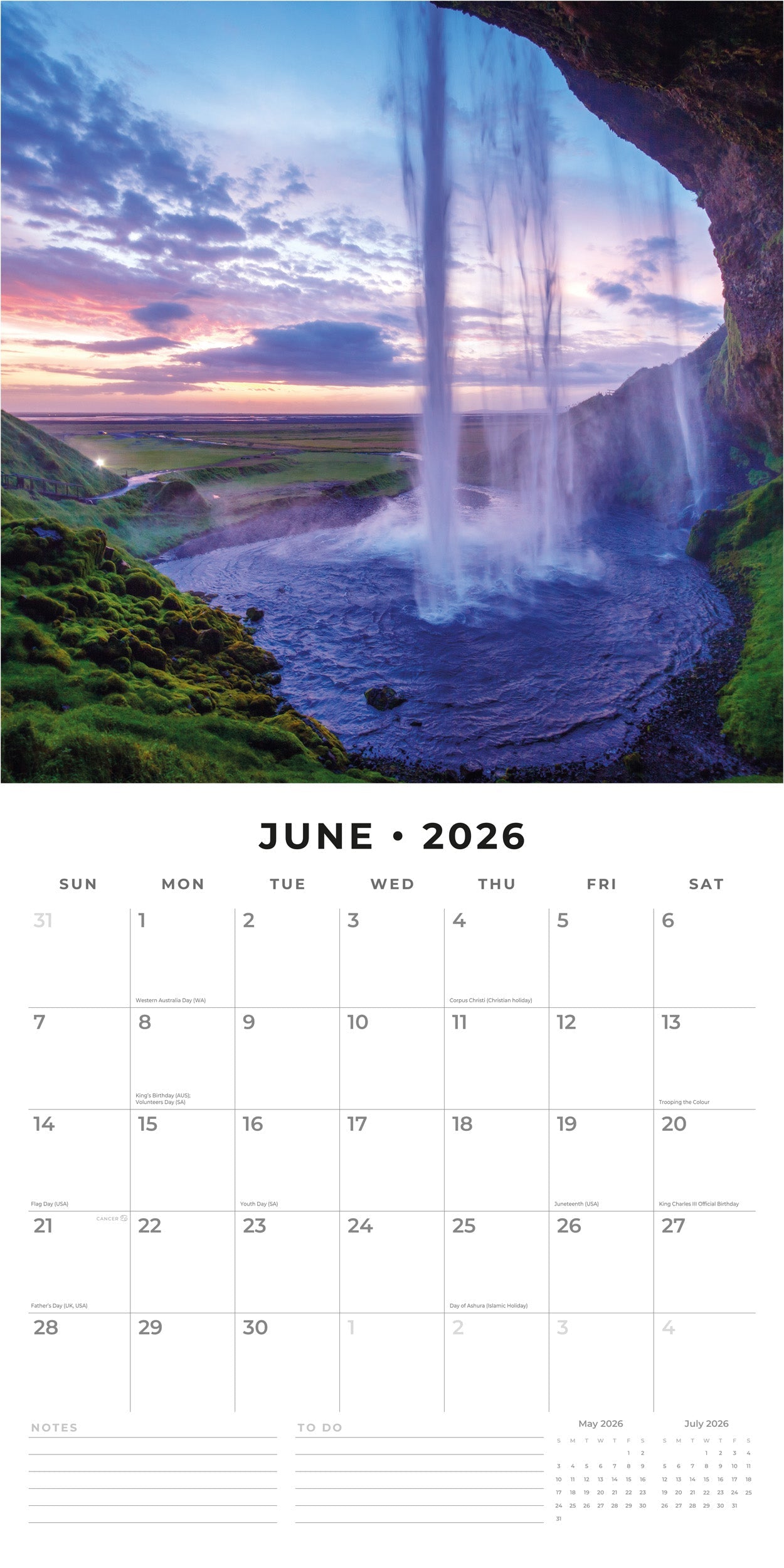 2026 Waterfalls - Square Wall Calendar