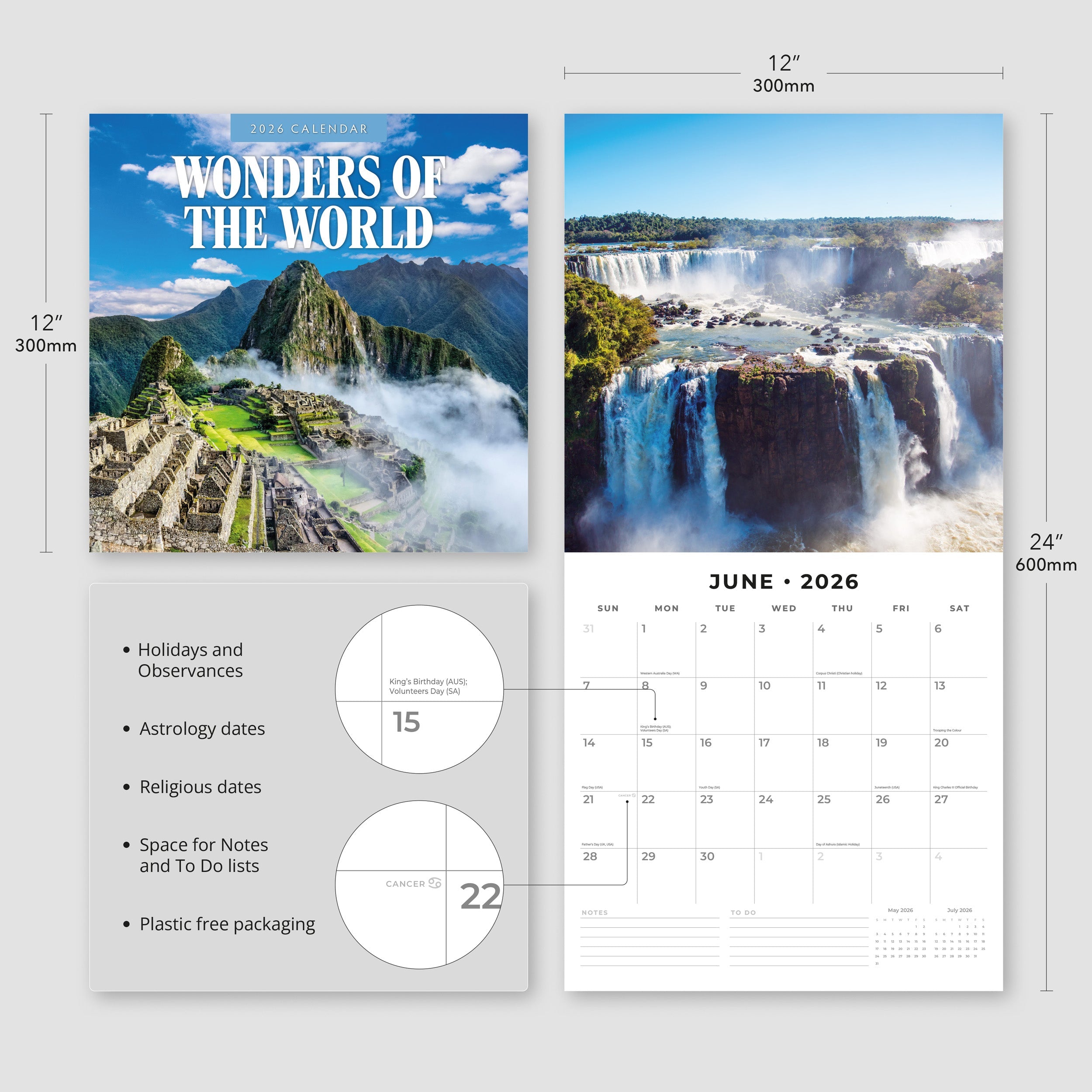 2026 Wonders of the World - Square Wall Calendar