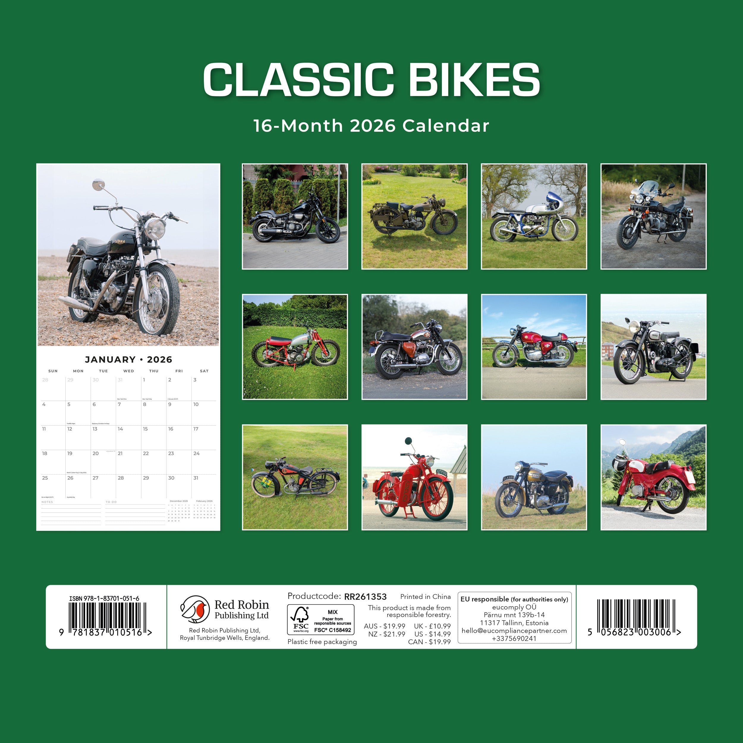 2026 Classic Bikes - Square Wall Calendar