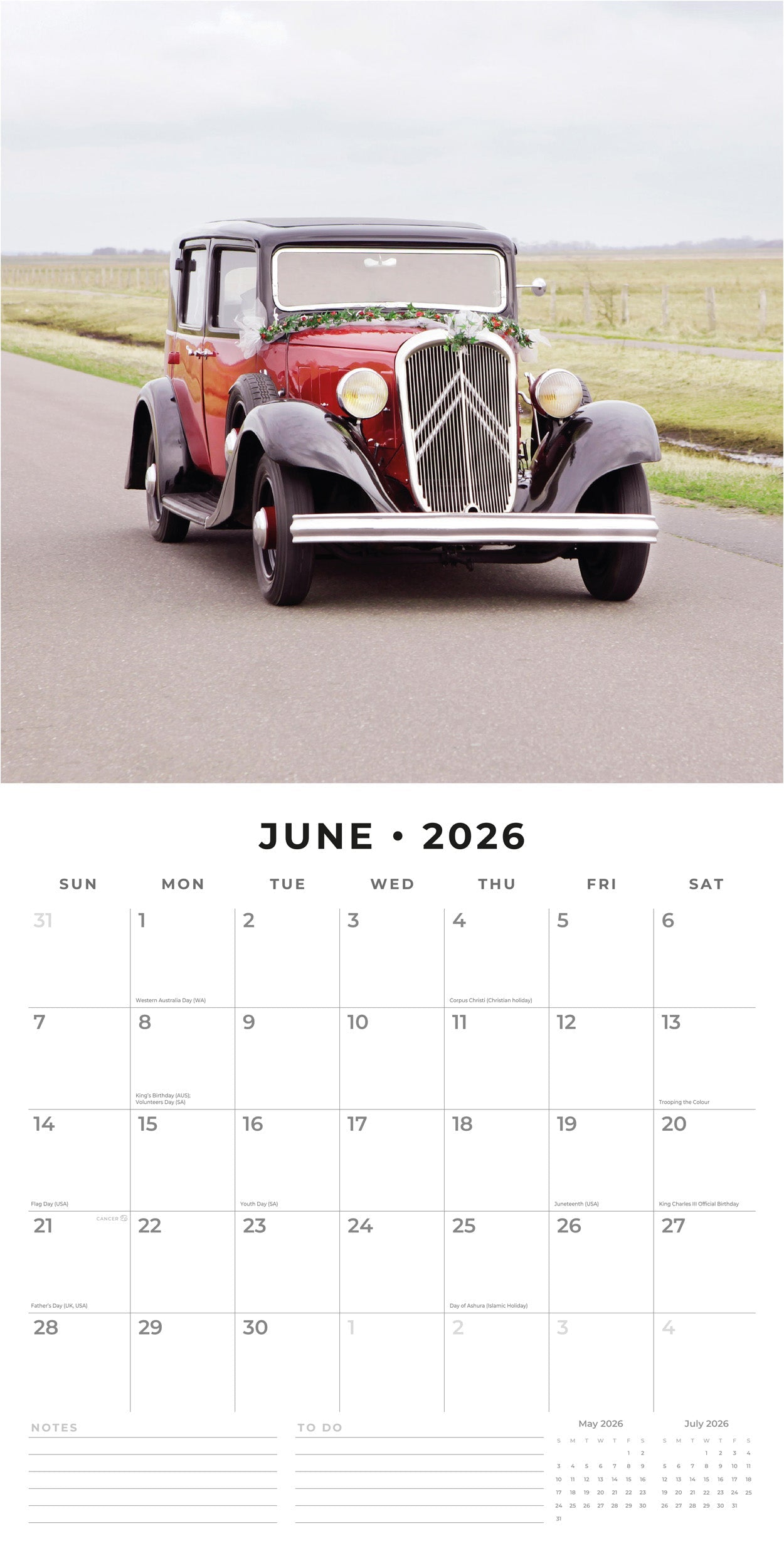 2026 Classic Cars - Square Wall Calendar
