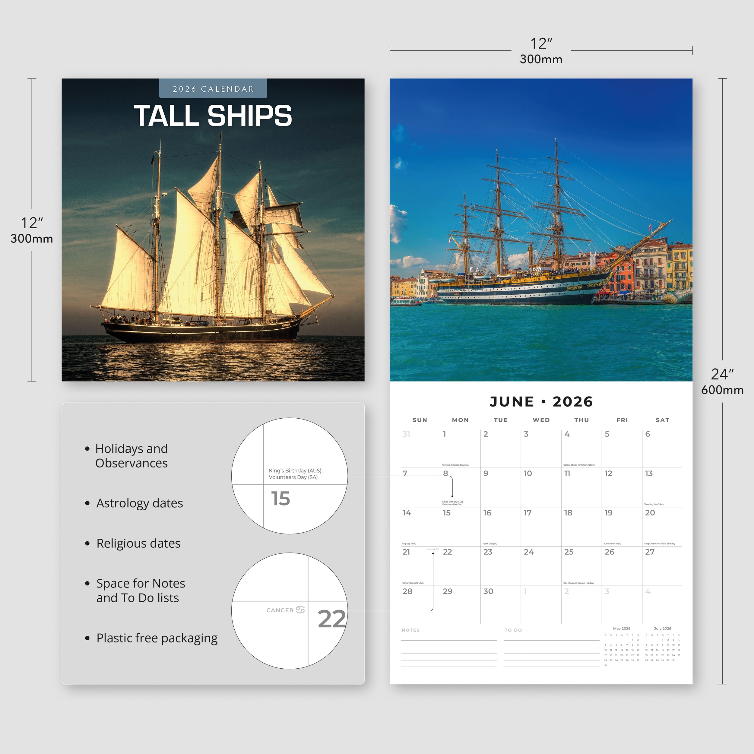 2026 Tall Ships - Square Wall Calendar