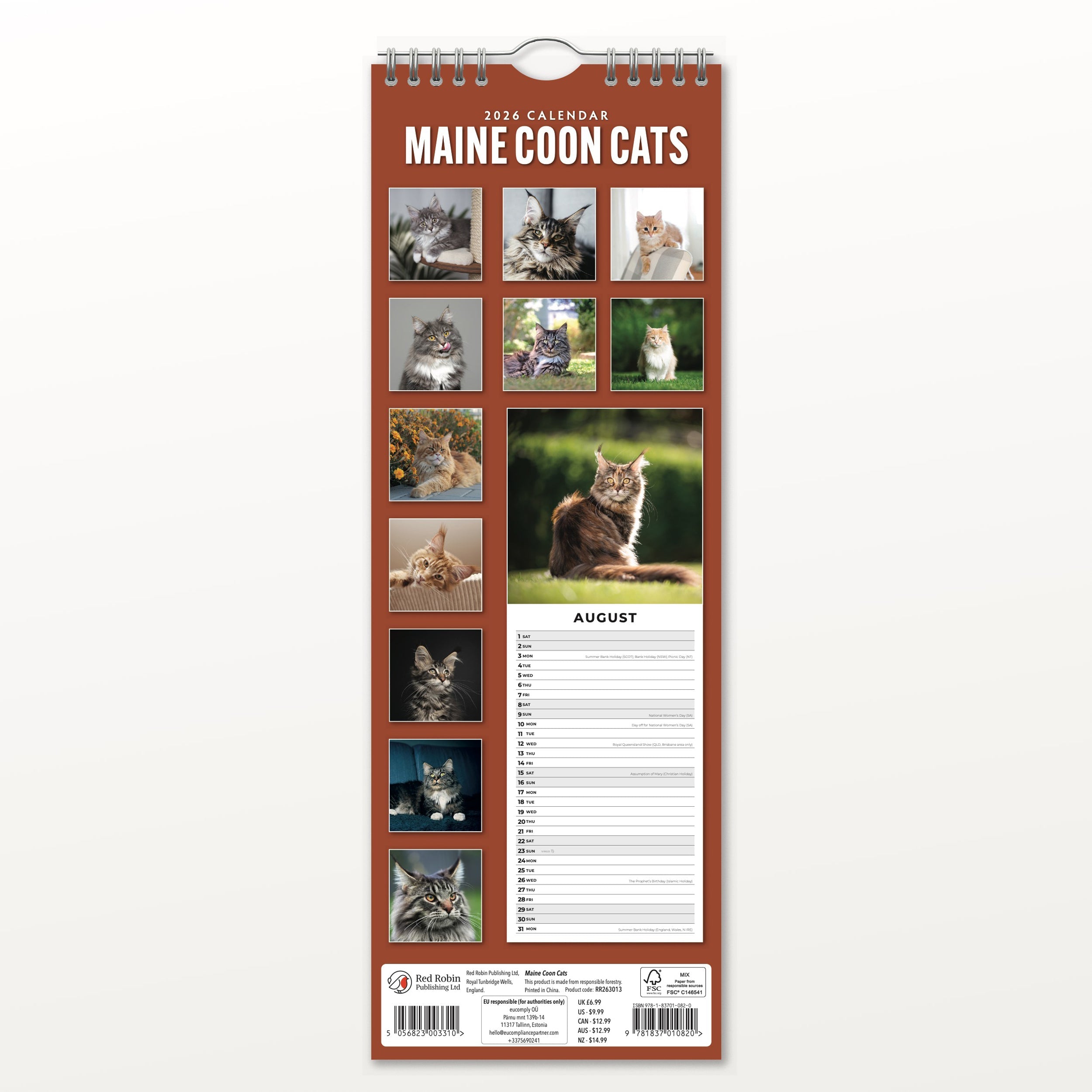 2026 Maine Coon Cats - Slim Wall Calendar