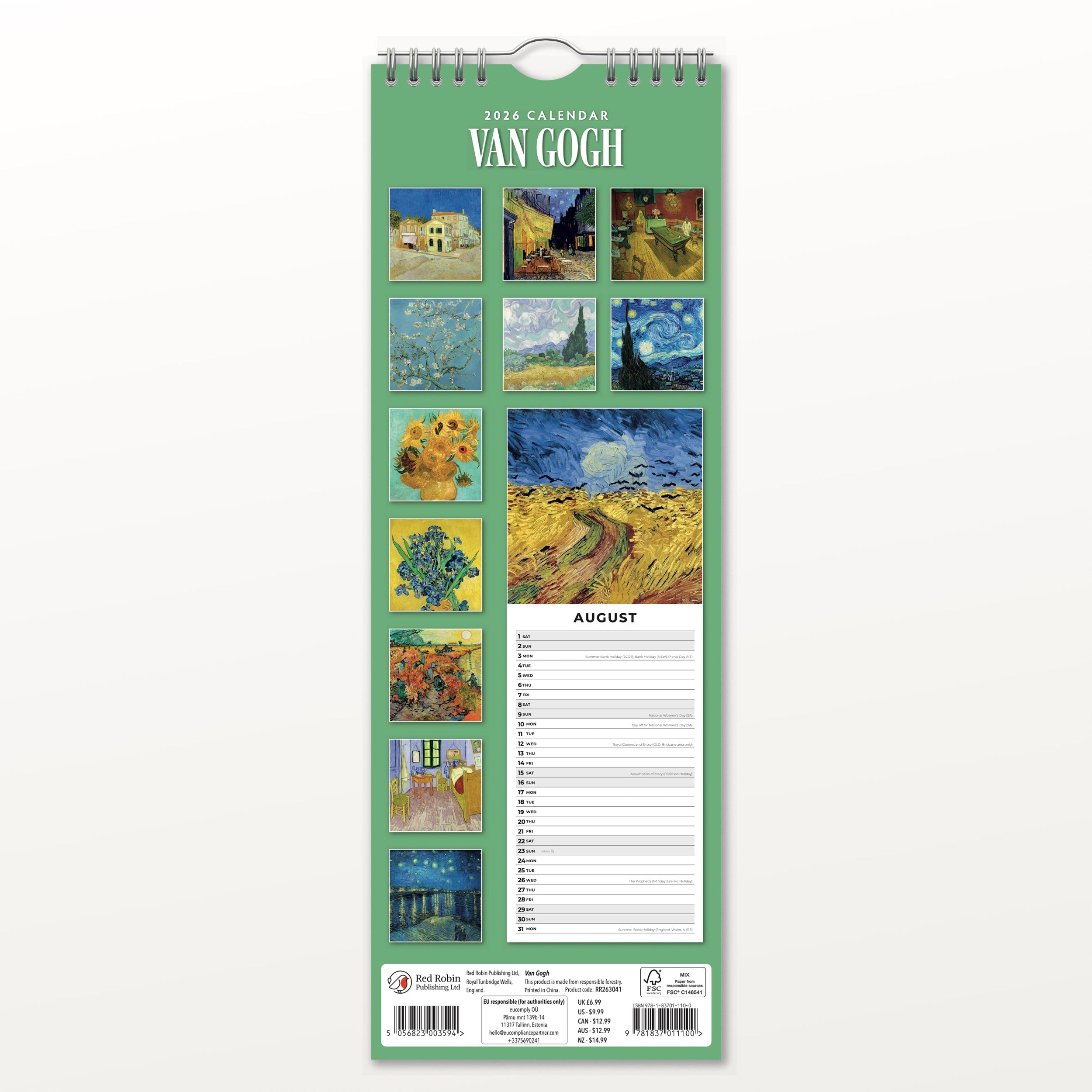 2026 Van Gogh - Slim Wall Calendar
