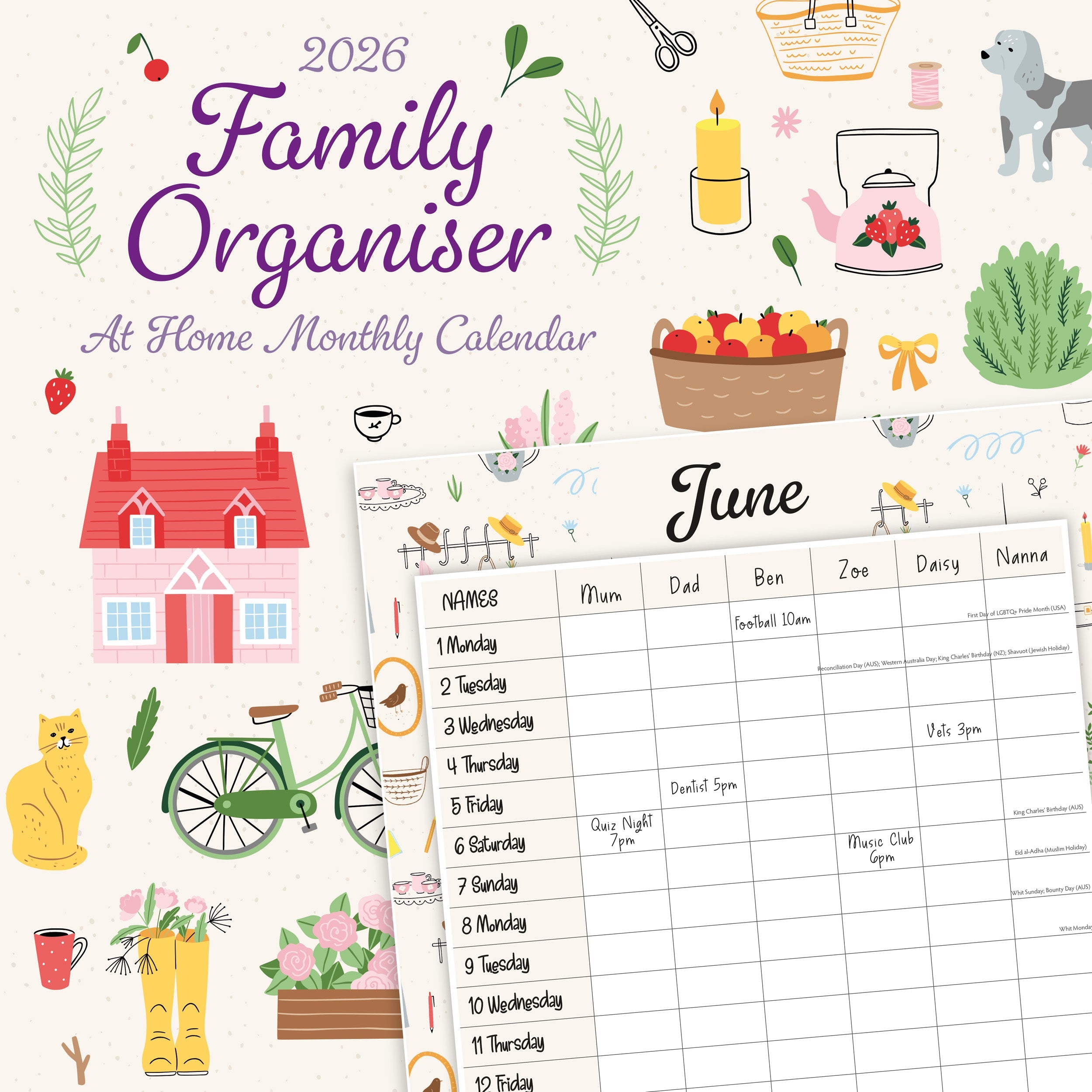 2026 Family Organiser - At Home - Square Wall Calendar
