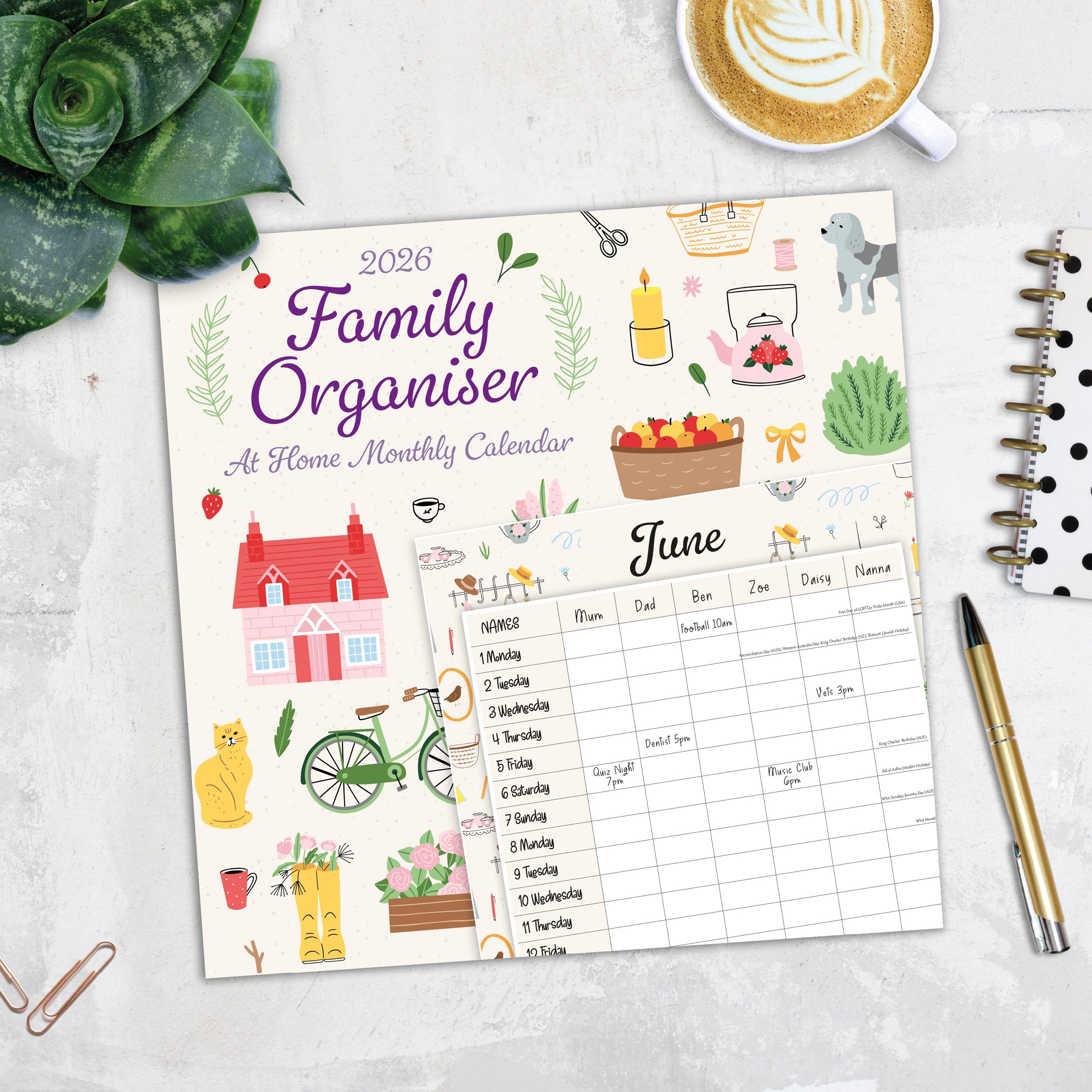 2026 Family Organiser - At Home - Square Wall Calendar