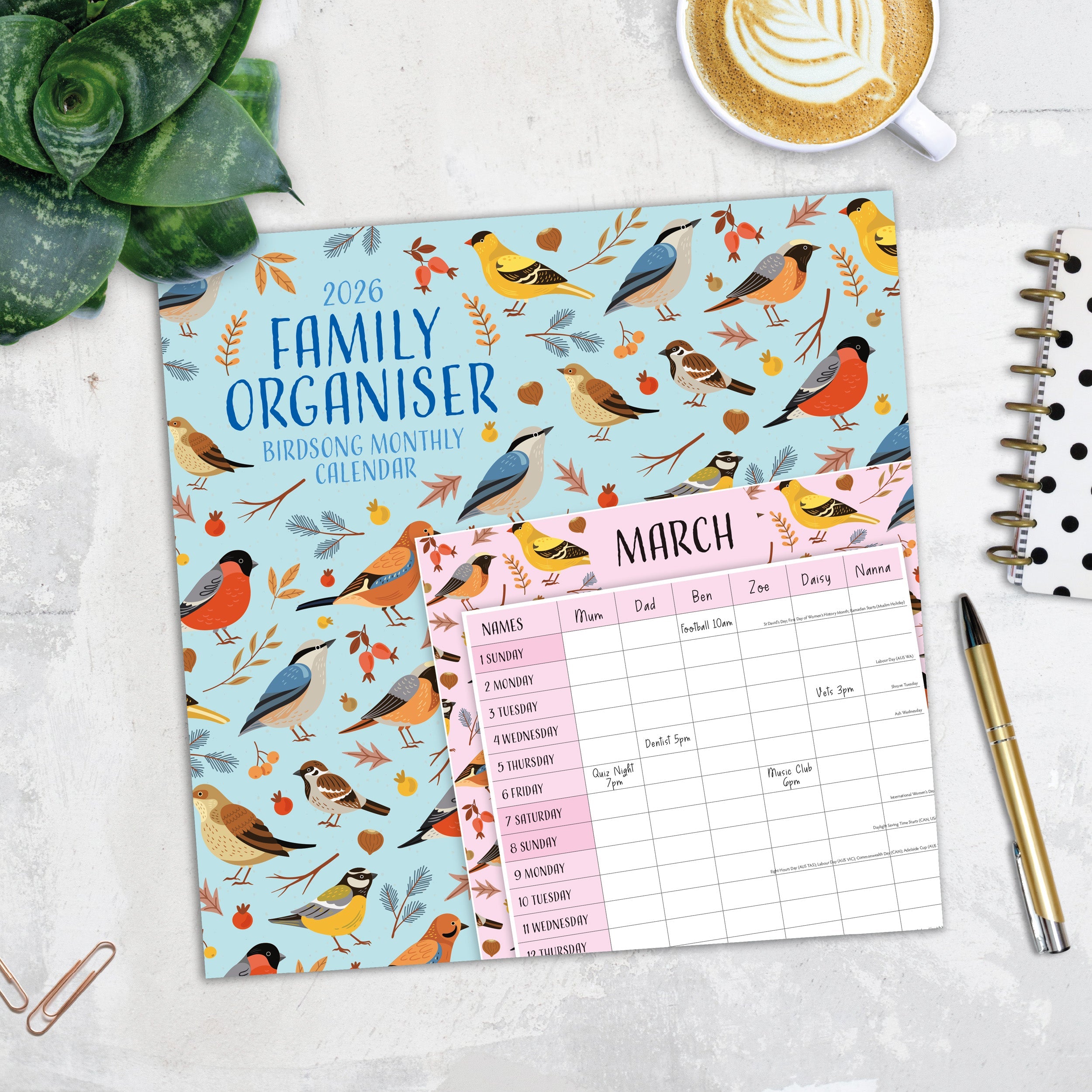 2026 Family Organiser - Birdsong - Square Wall Calendar