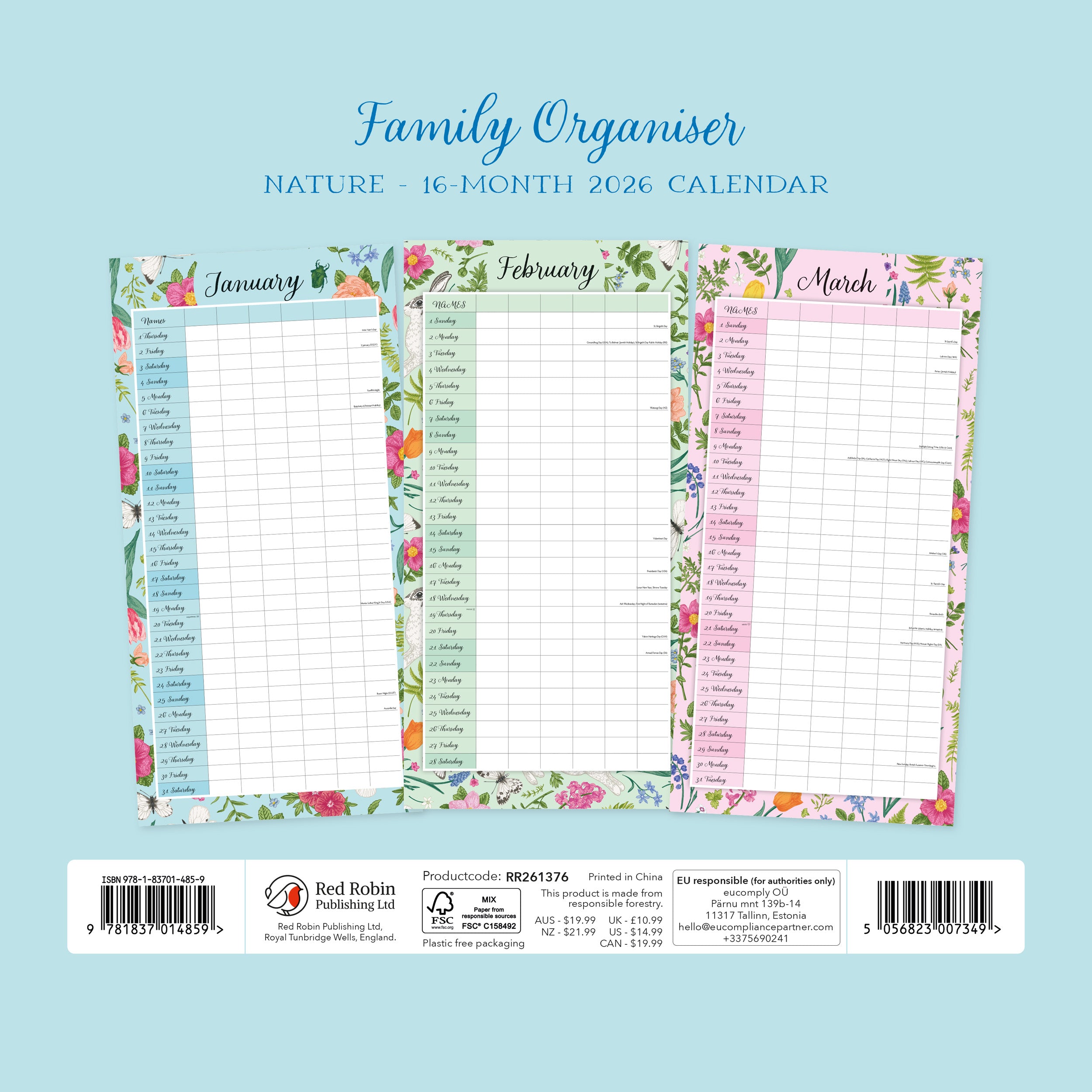 2026 Family Organiser - Nature - Square Wall Calendar