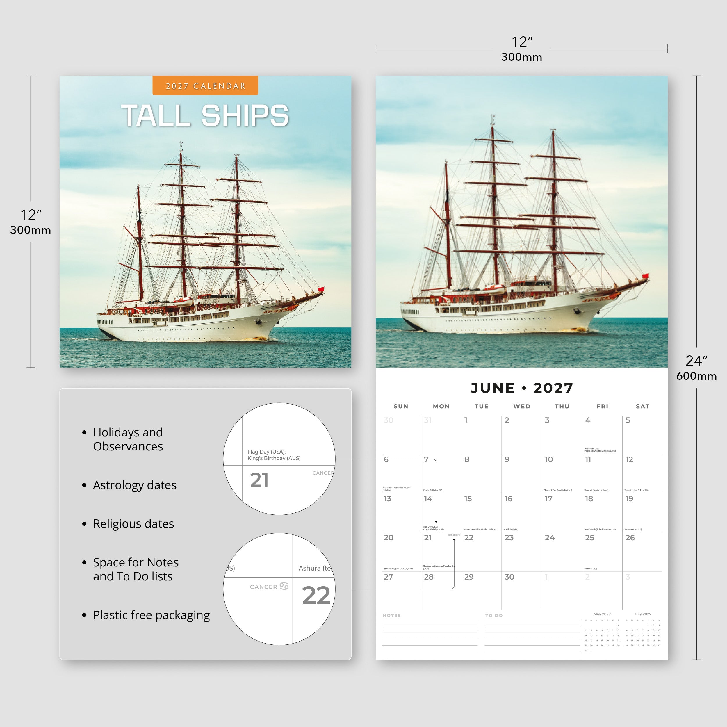 2027 Tall Ships - Square Wall Calendar