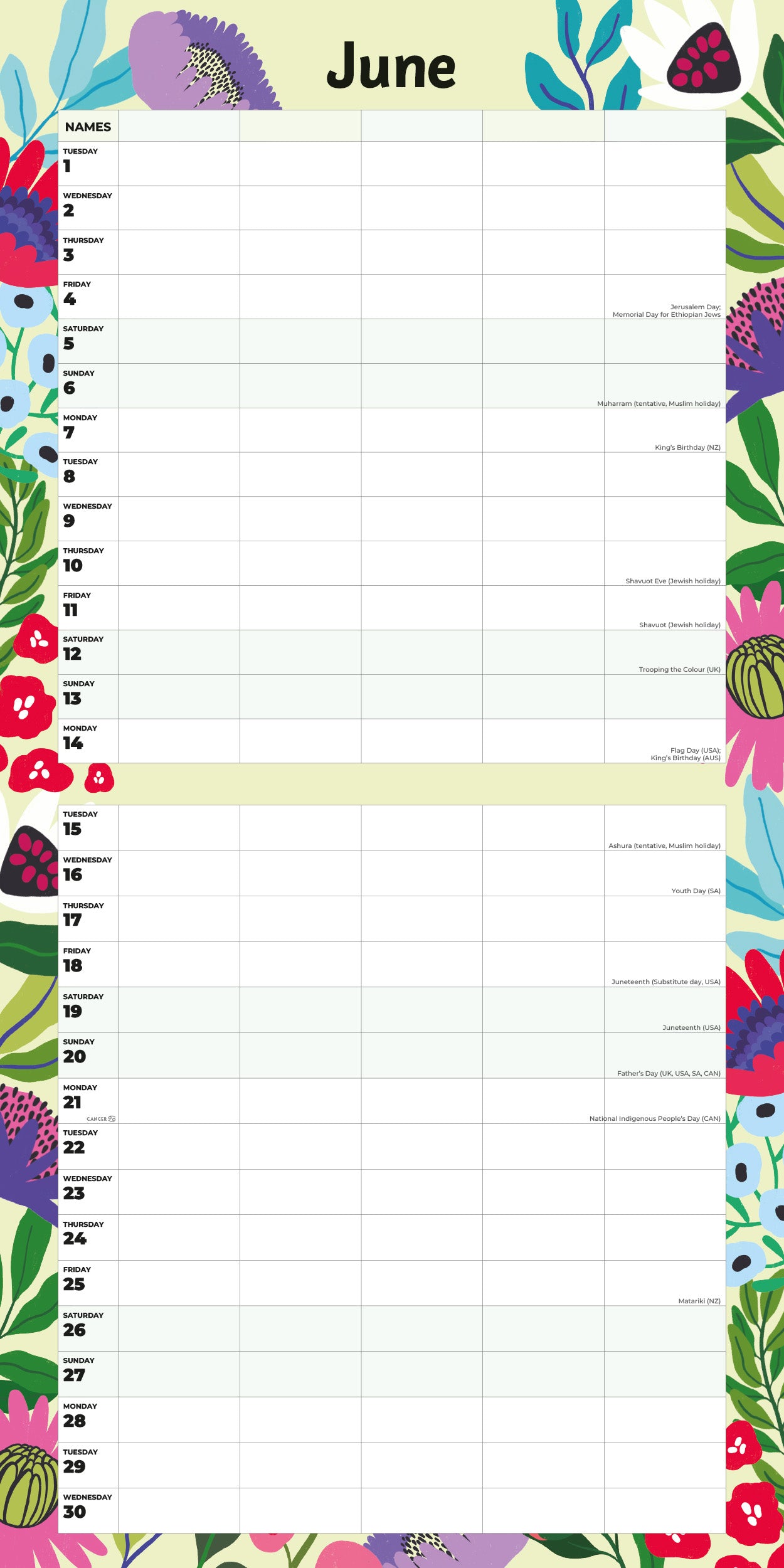 2027 Family Organiser - Floral - Square Wall Calendar