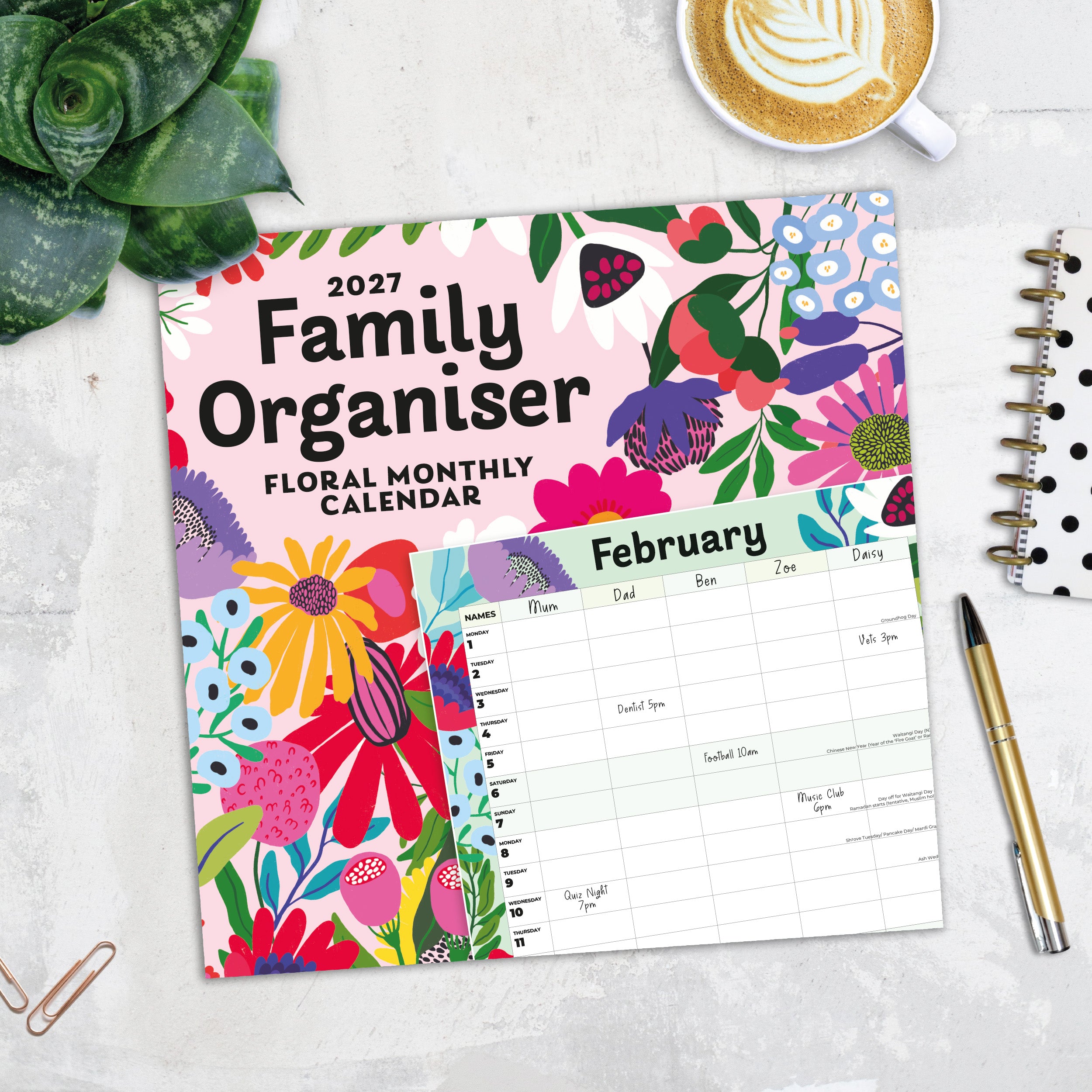 2027 Family Organiser - Floral - Square Wall Calendar