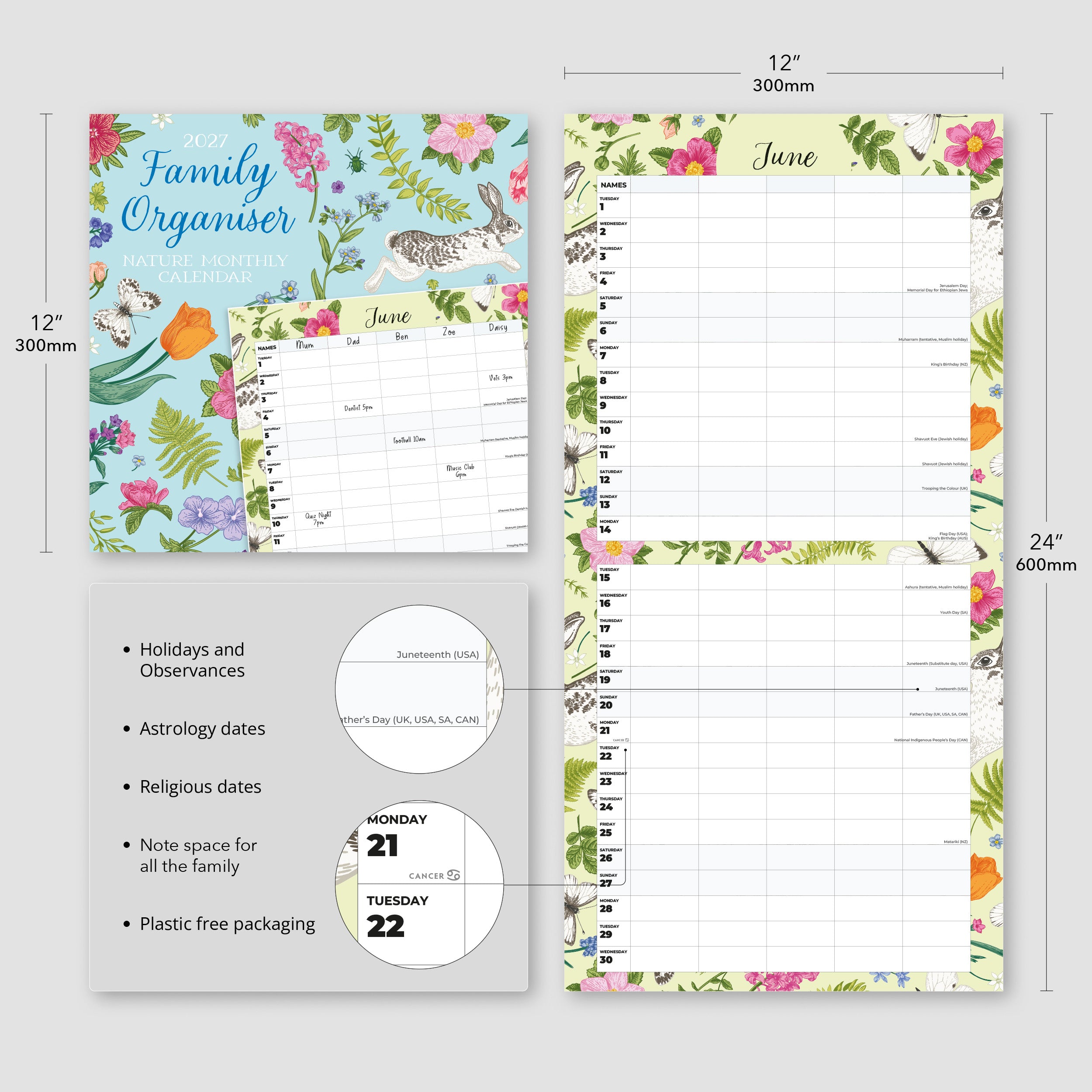 2027 Family Organiser - Nature - Square Wall Calendar