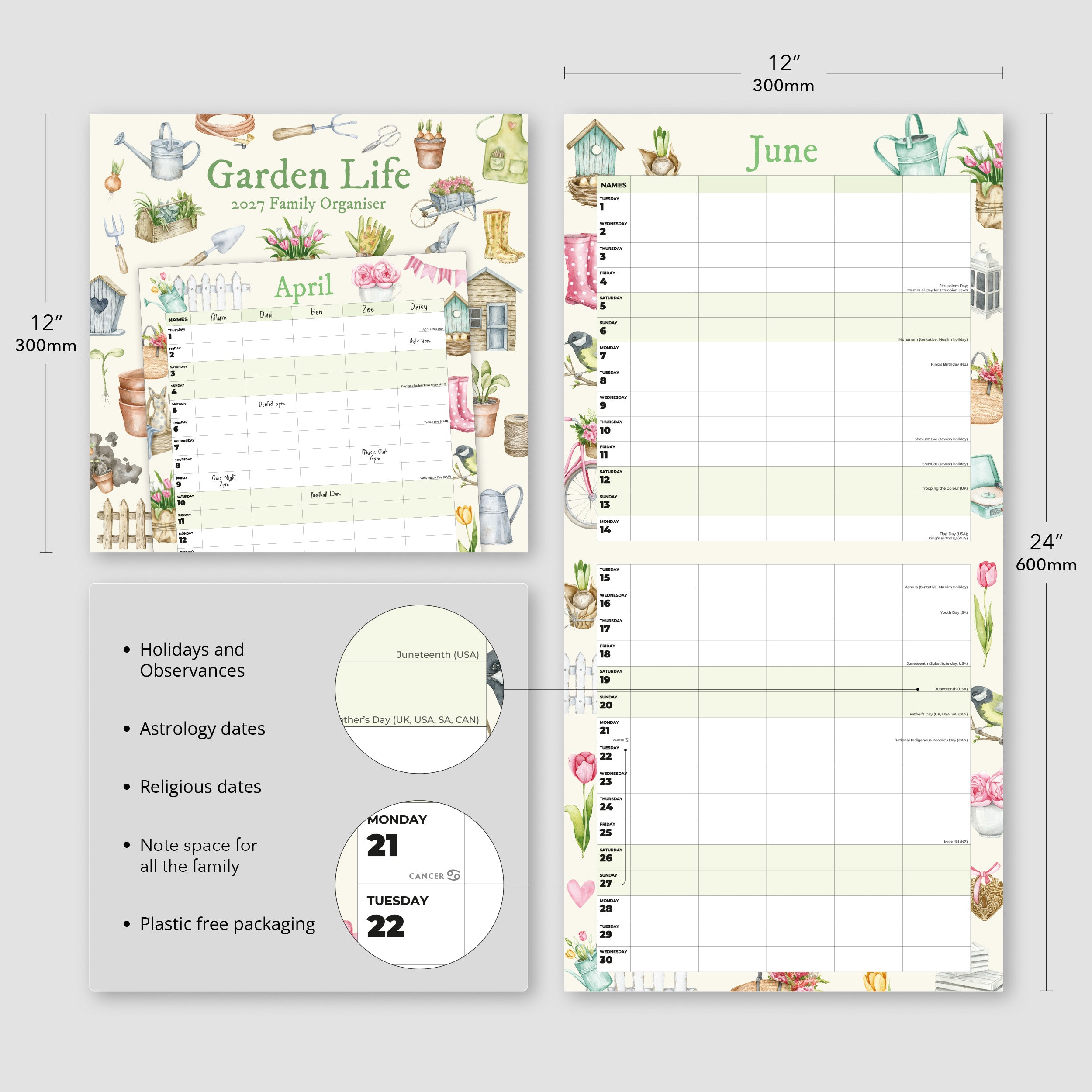 2027 Garden Life Family Organiser - Square Wall Calendar