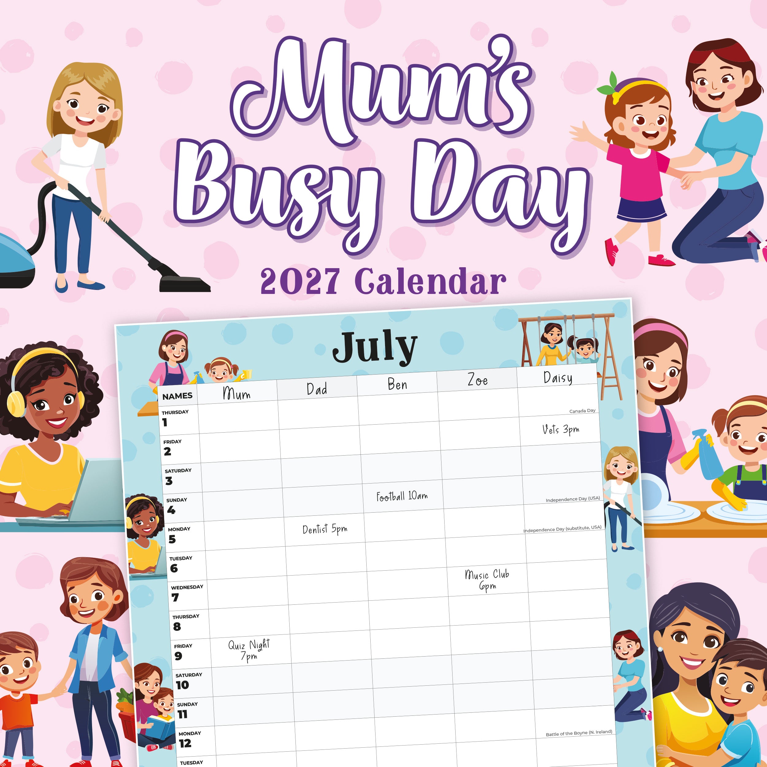 2027 Mum's Busy Day Family Organiser - Square Wall Calendar