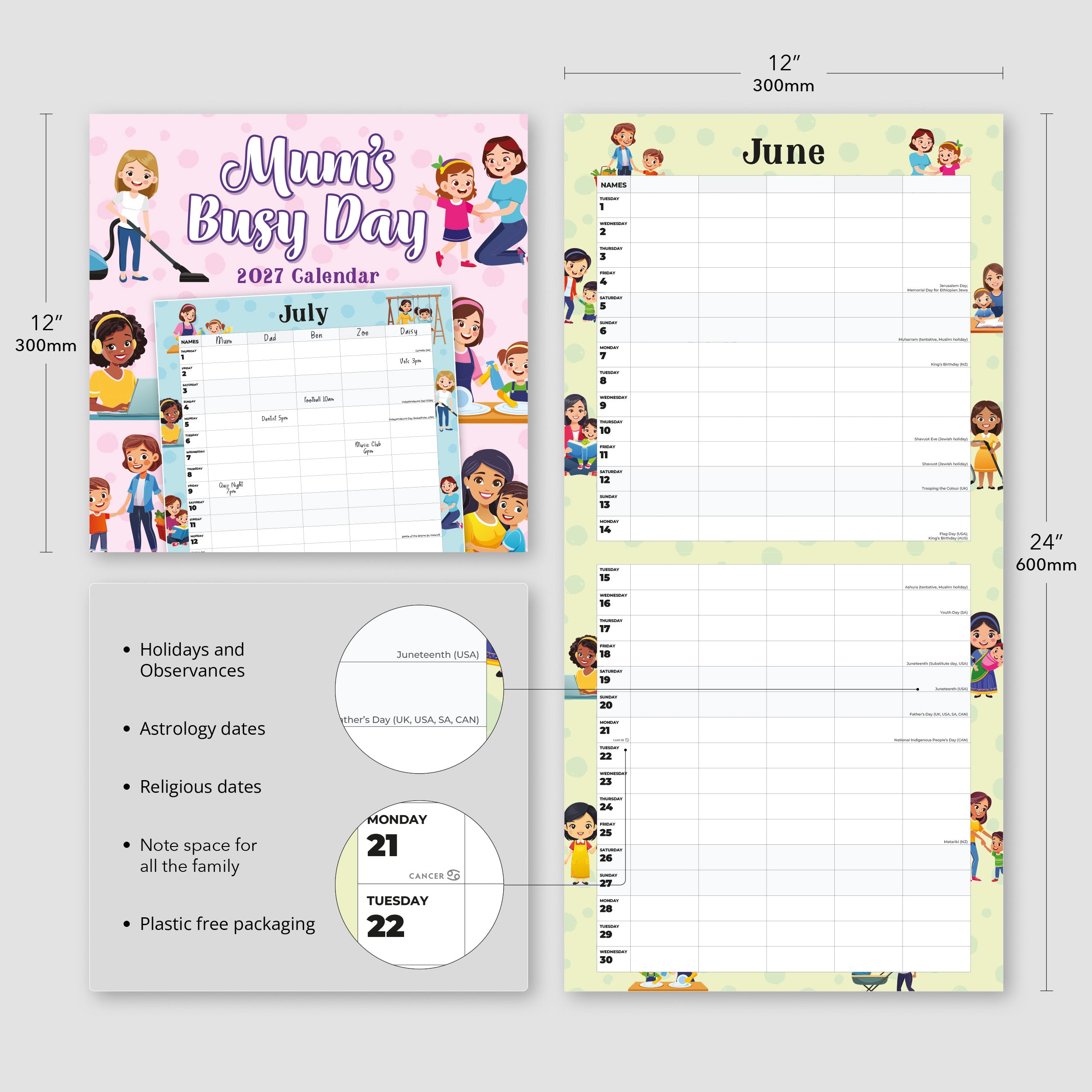 2027 Mum's Busy Day Family Organiser - Square Wall Calendar