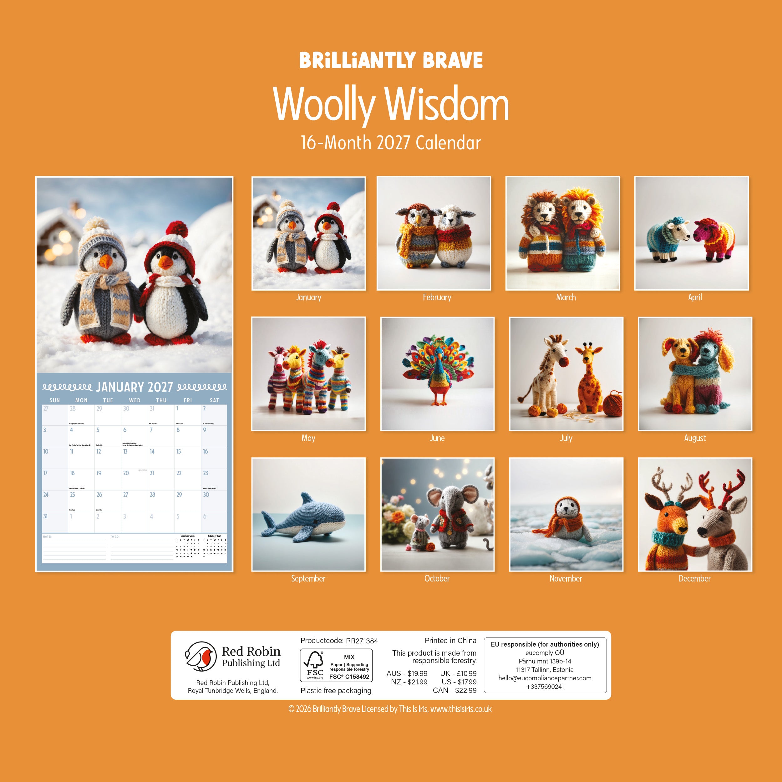 2027 Woolly Wisdom - Brilliantly Brave - Square Wall Calendar