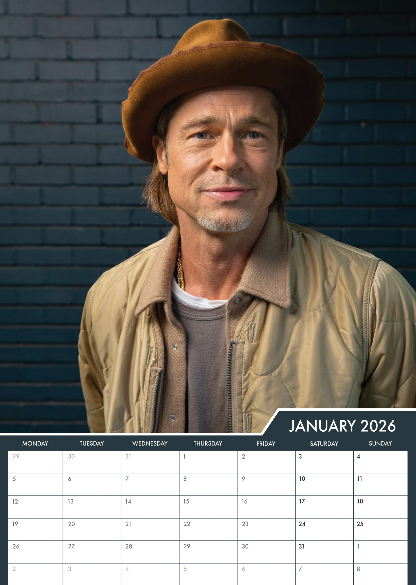 2026 Brad Pitt - A3 Wall Calendar