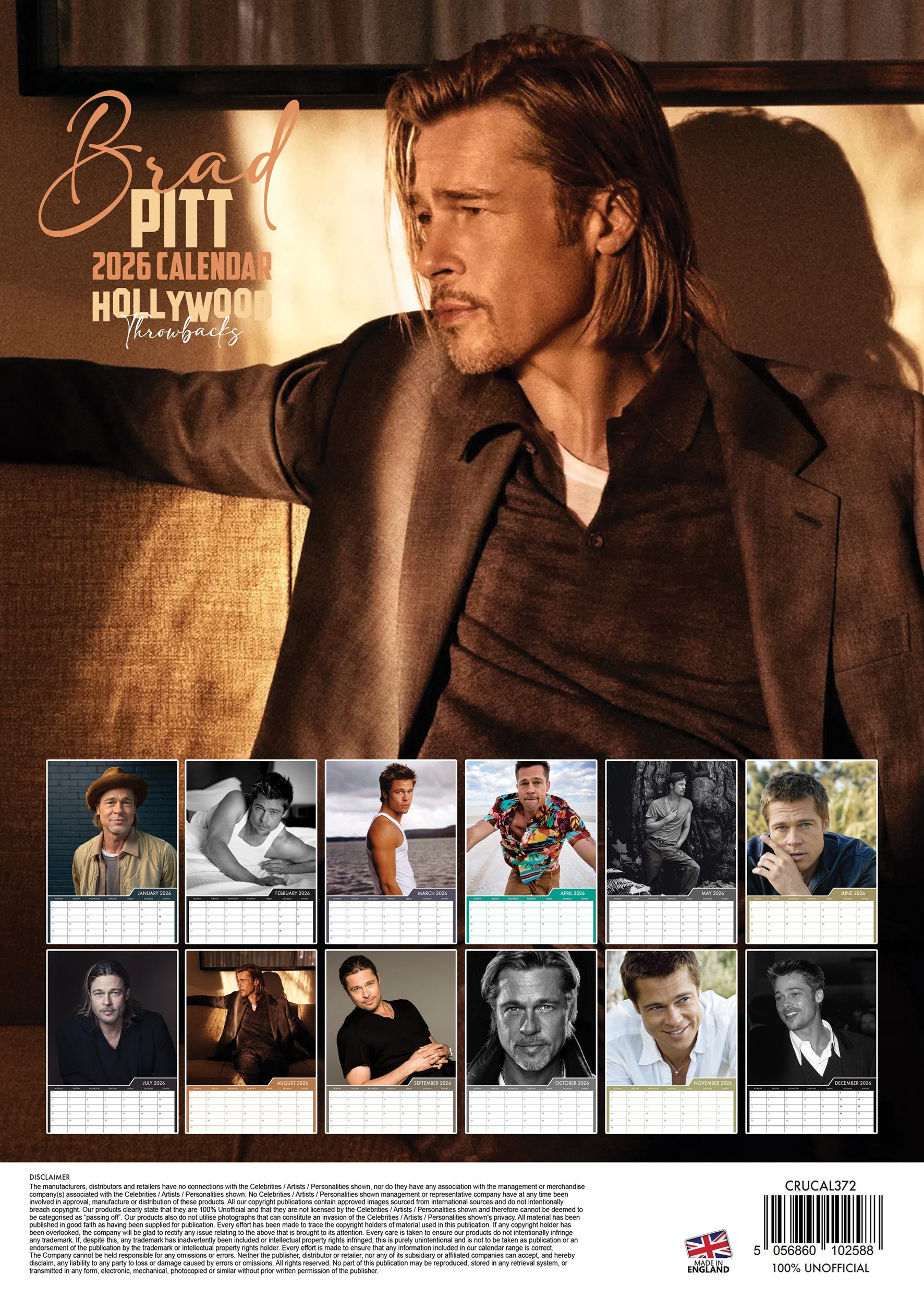 2026 Brad Pitt - A3 Wall Calendar