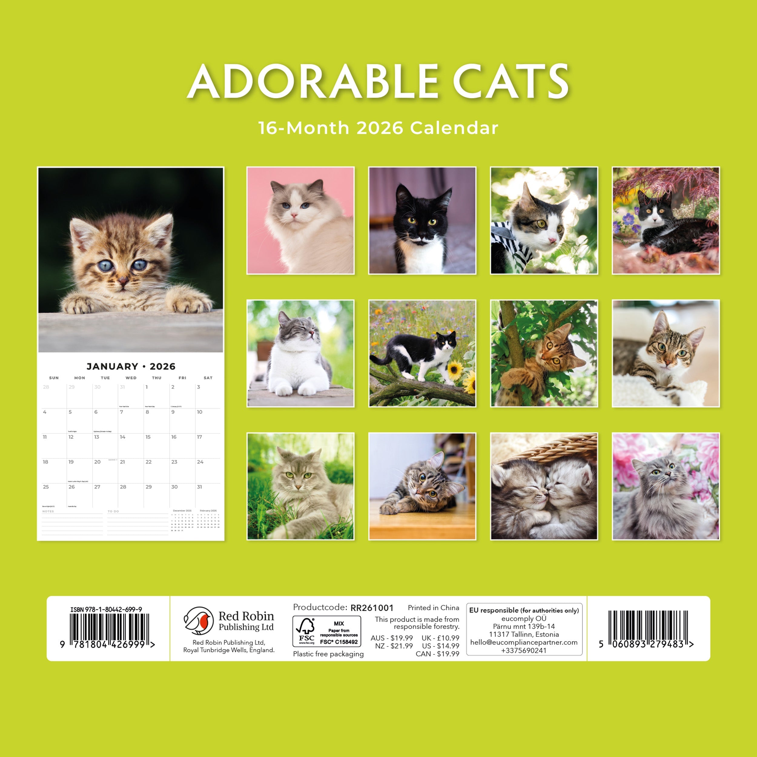 2026 Adorable Cats - Square Wall Calendar