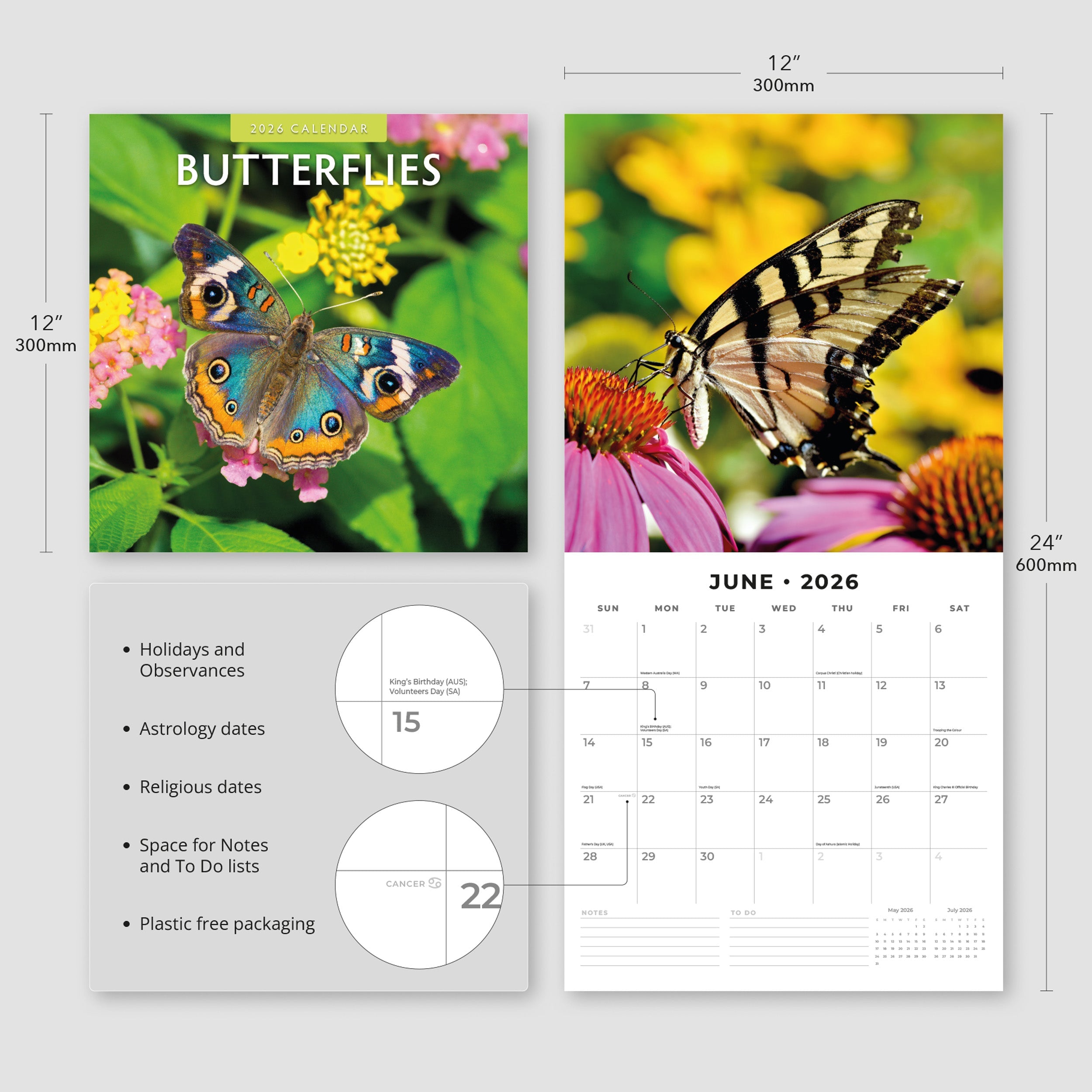 2026 Butterflies - Square Wall Calendar