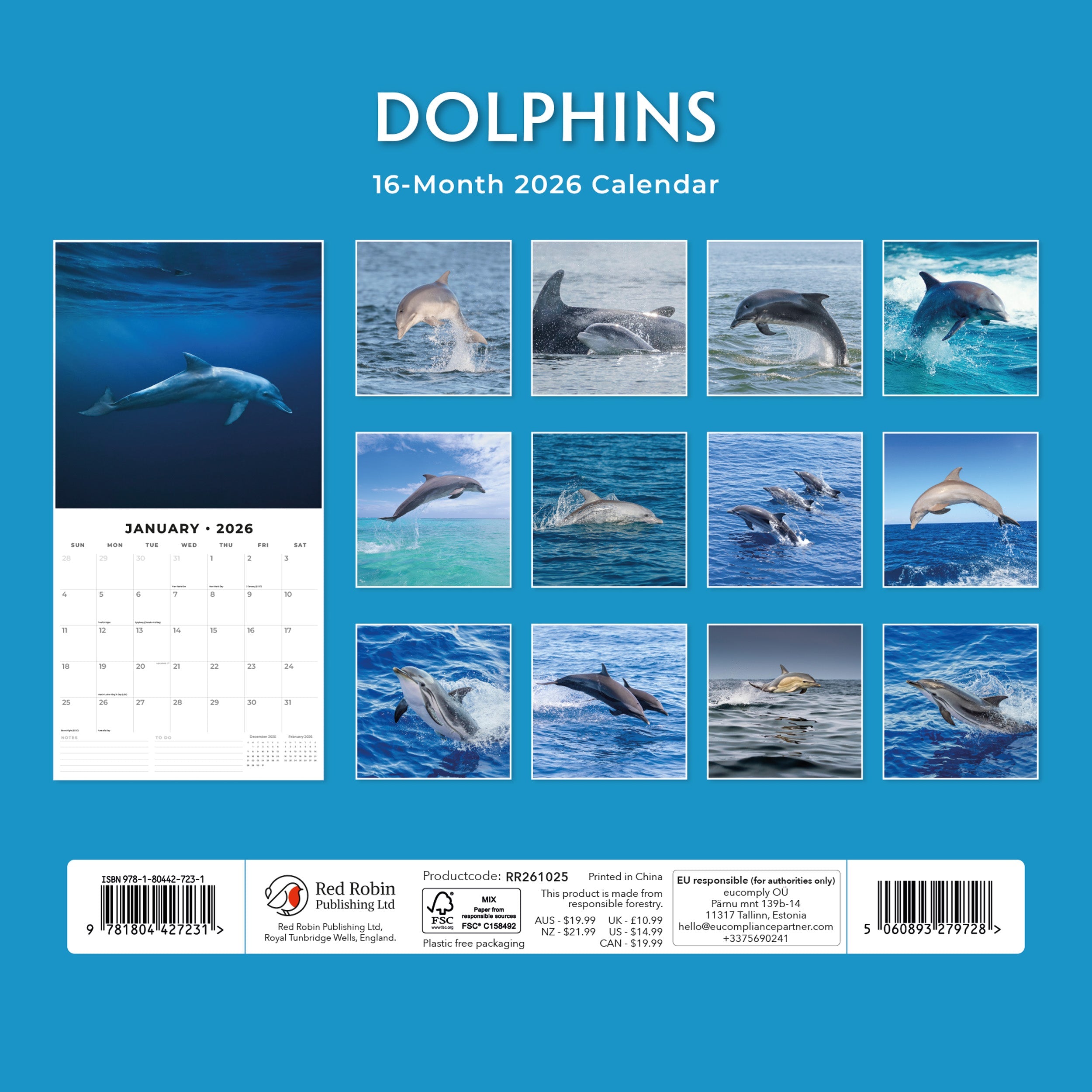 2026 Dolphins - Square Wall Calendar