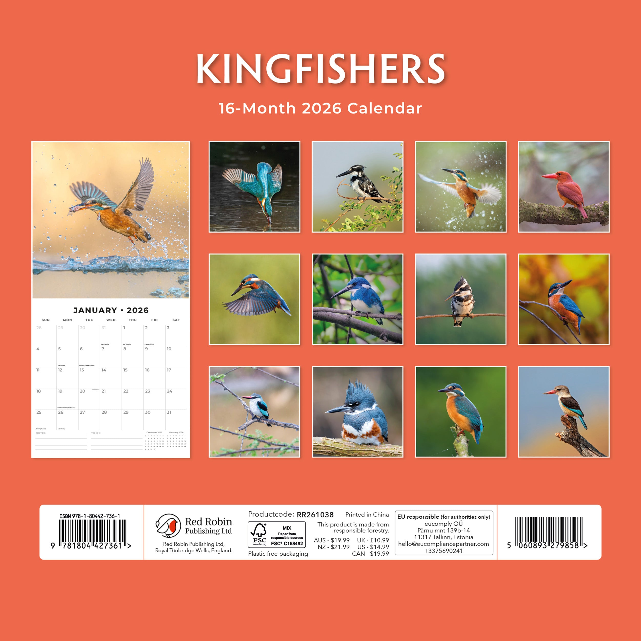 2026 Kingfishers - Square Wall Calendar