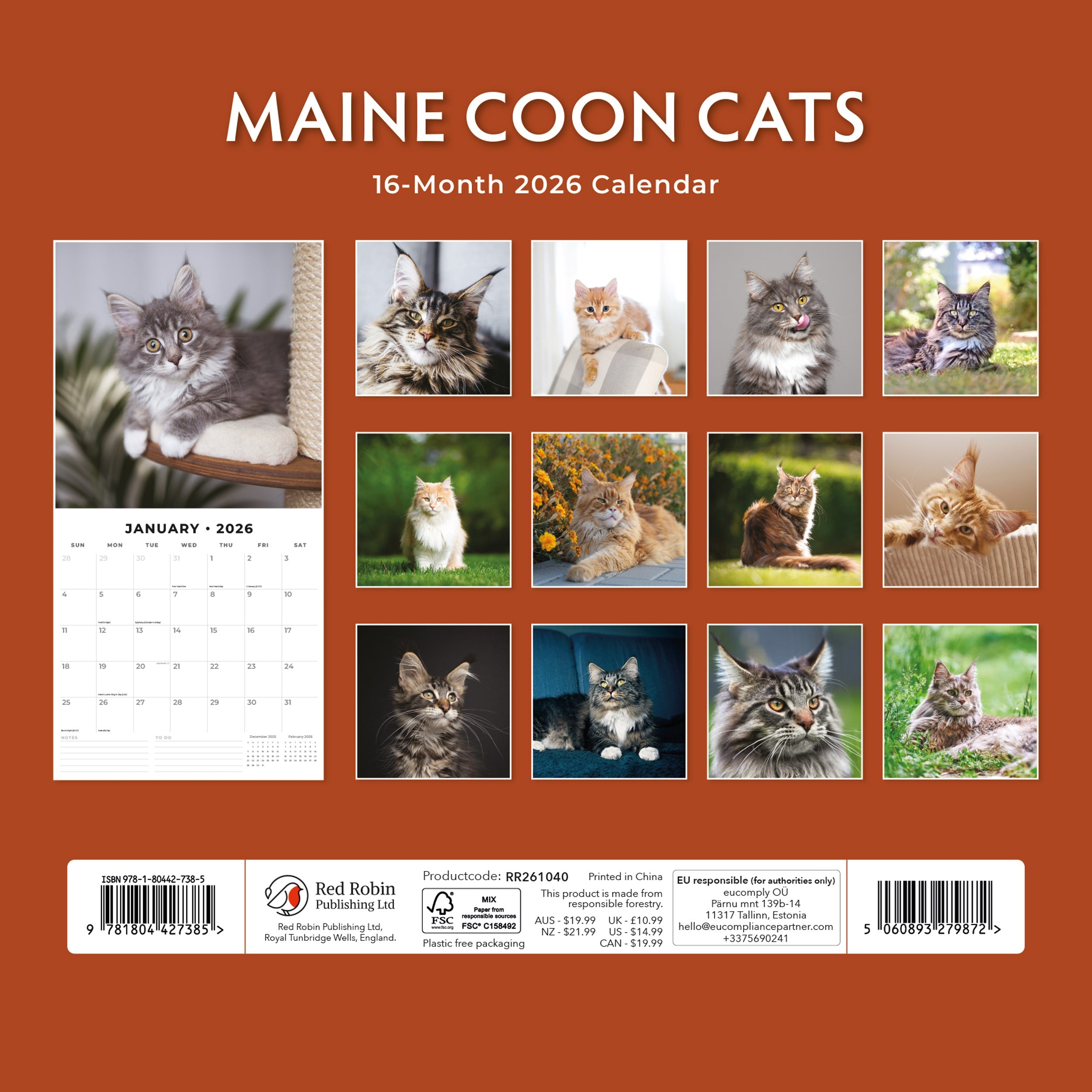 2026 Maine Coon Cats - Square Wall Calendar