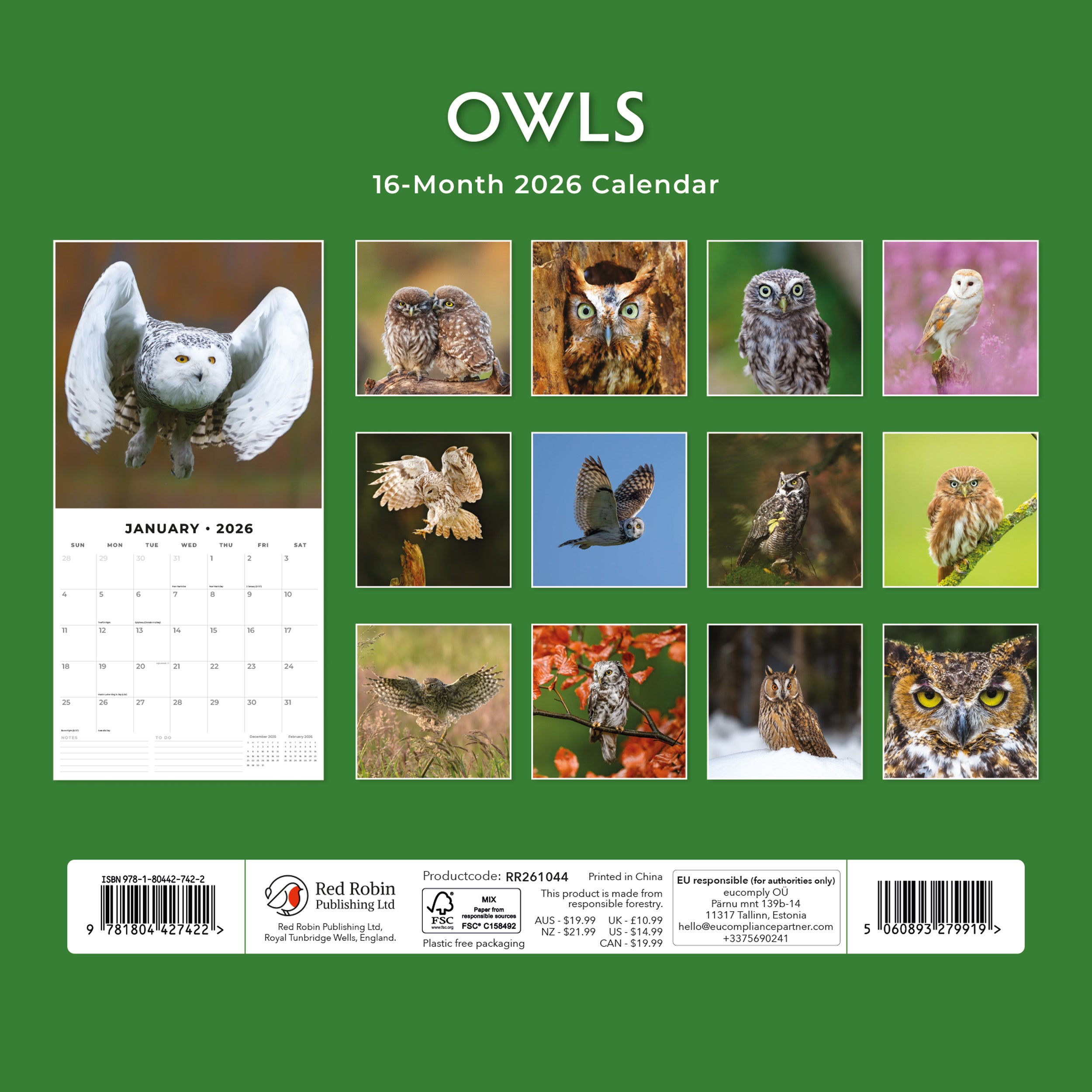 2026 Owls - Square Wall Calendar
