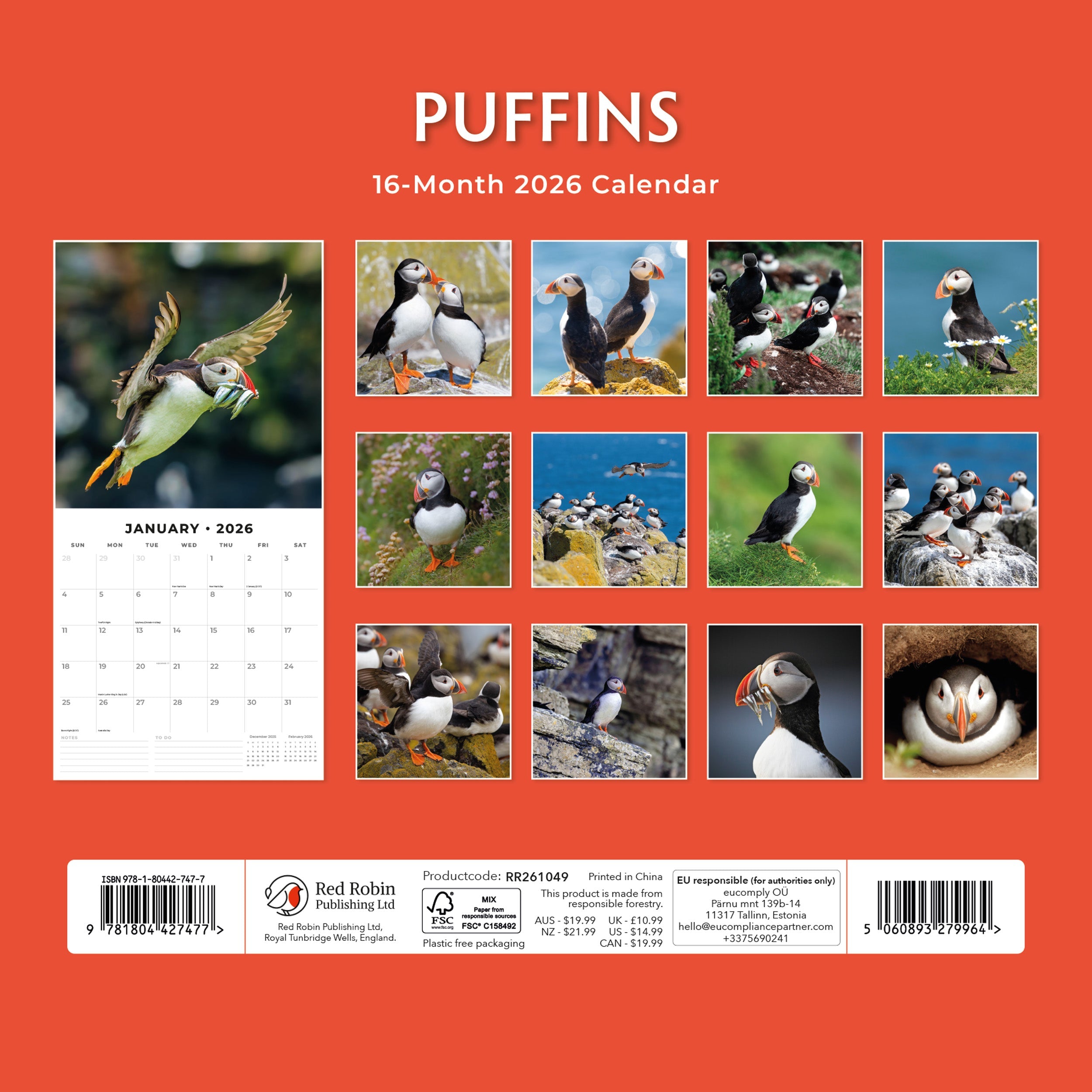 2026 Puffins - Square Wall Calendar