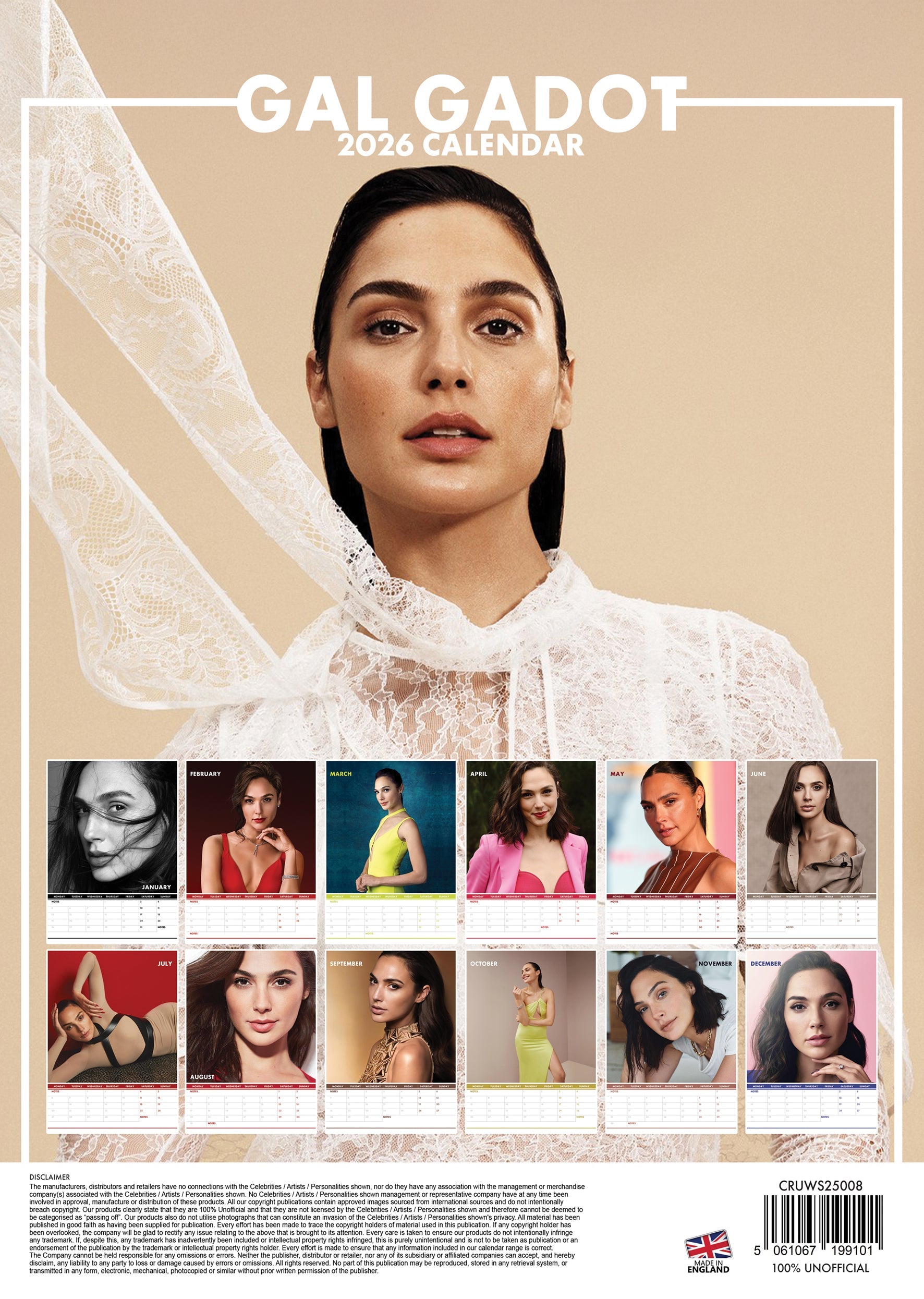 2026 Gal Gadot - A3 Wall Calendar