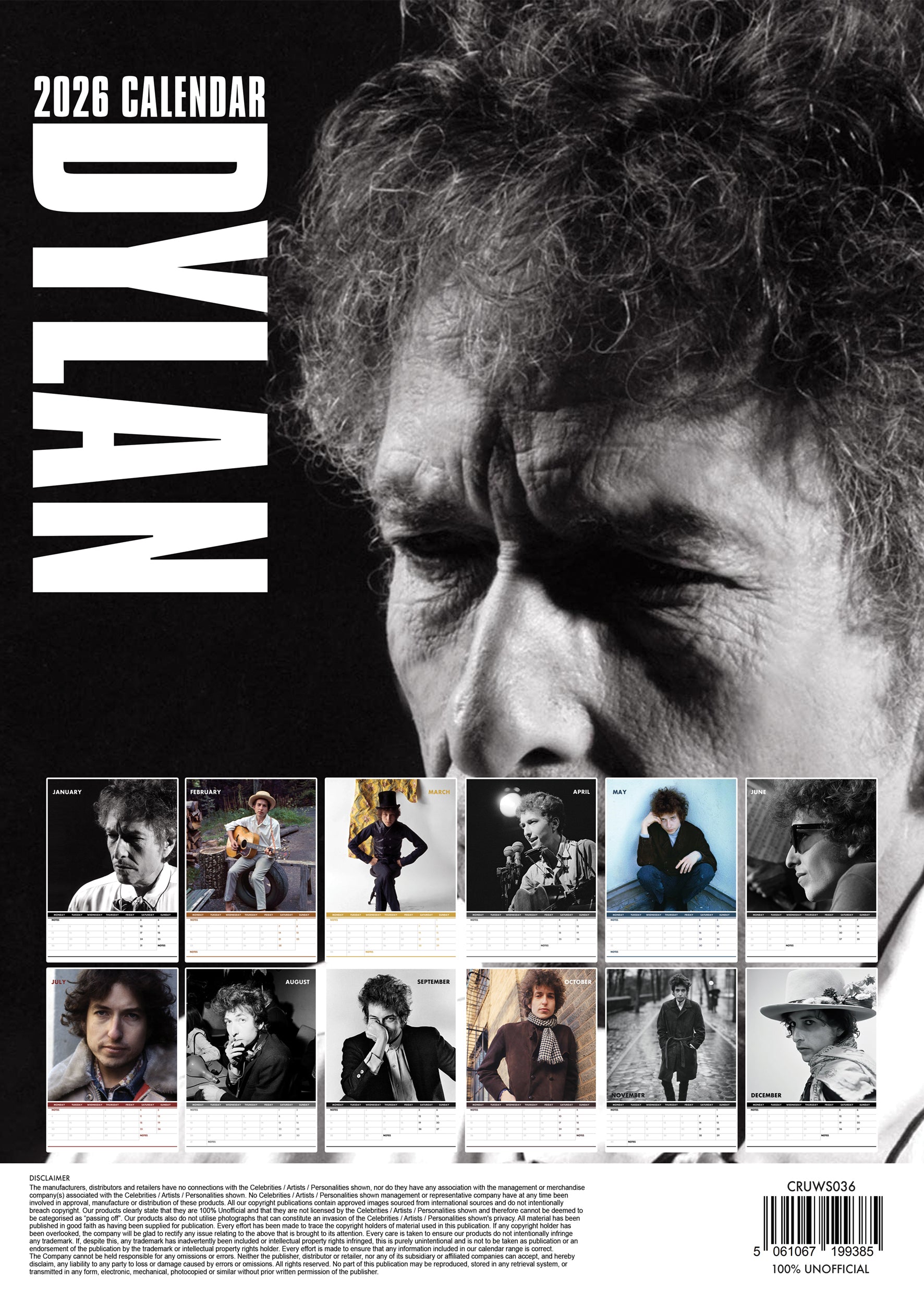 2026 Bob Dylan - A3 Wall Calendar