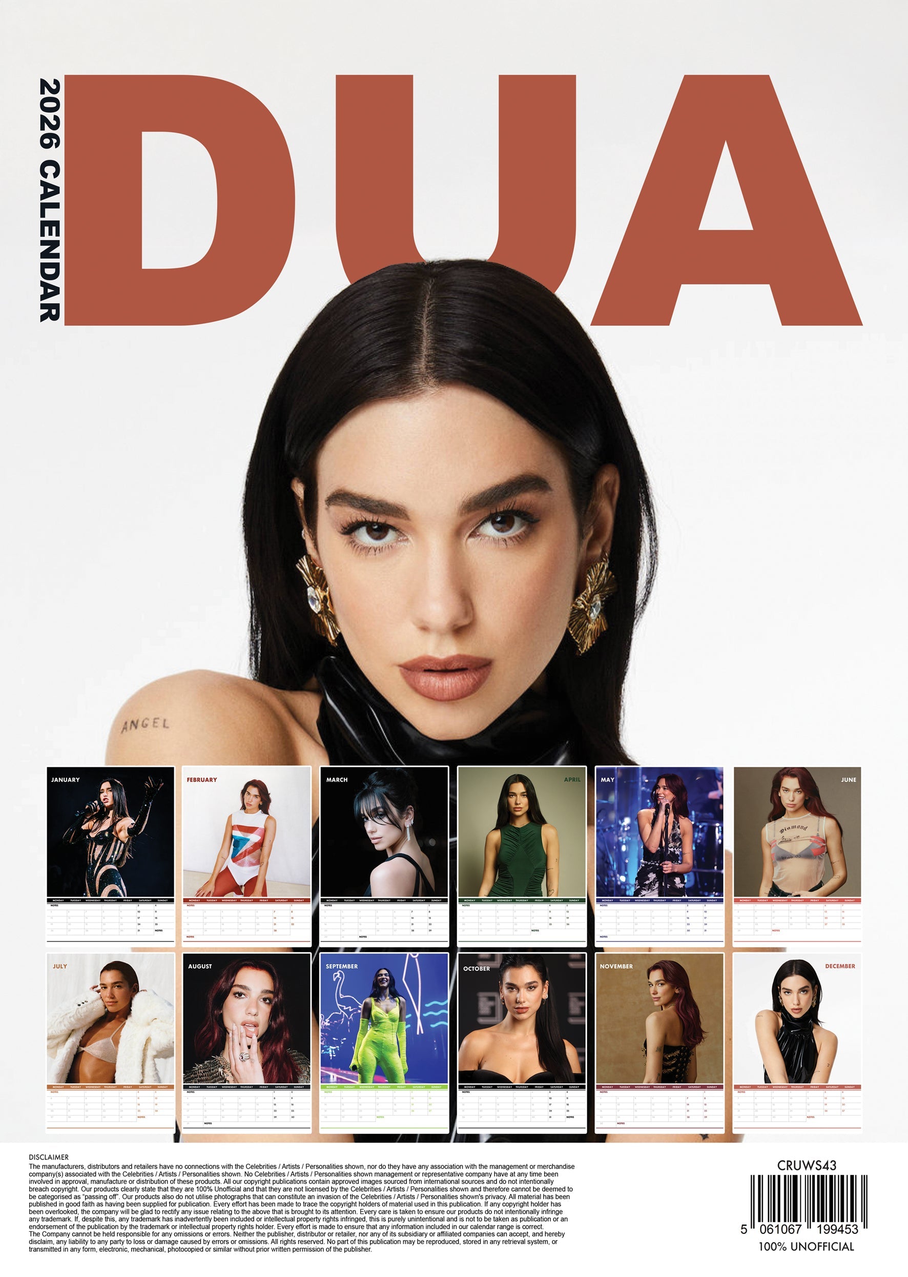 2026 Dua Lipa - A3 Wall Calendar