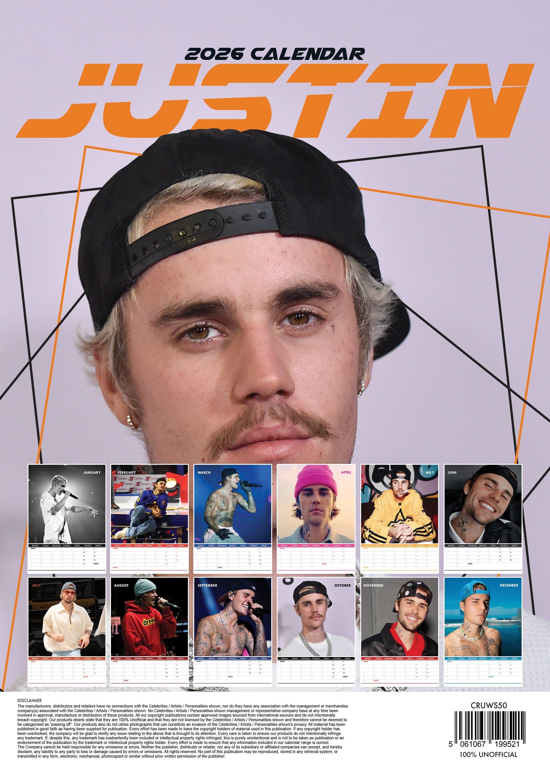 2026 Justin Bieber - A3 Wall Calendar