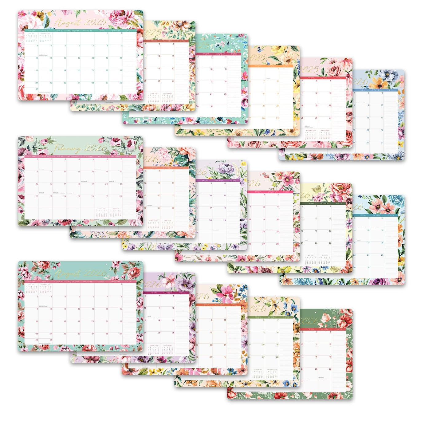 2026 Bella Flora - 17-Month Desk Blotter Calendar