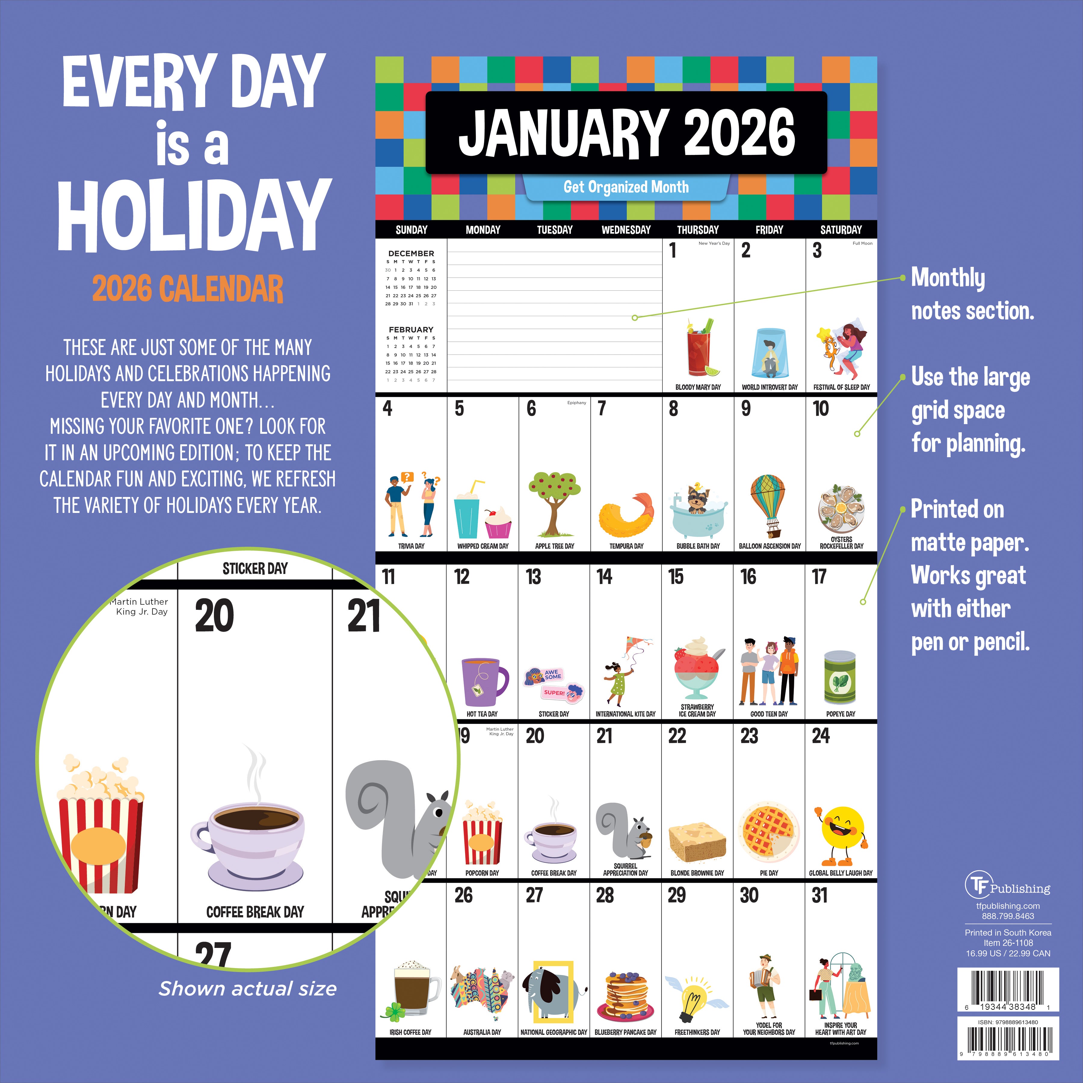 2026 Every Day's A Holiday - Square Wall Calendar