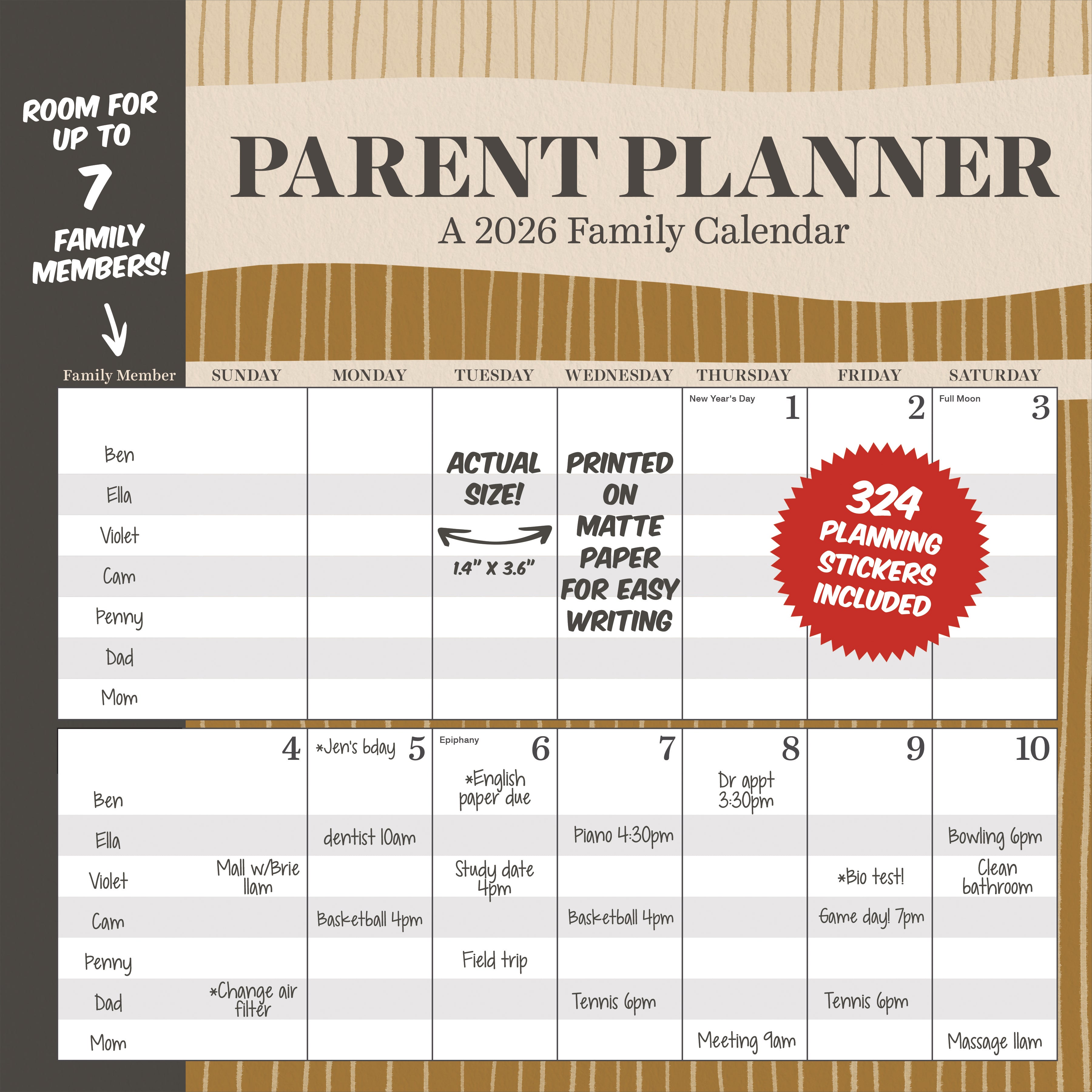2026 Parent Planner - Square Wall Calendar