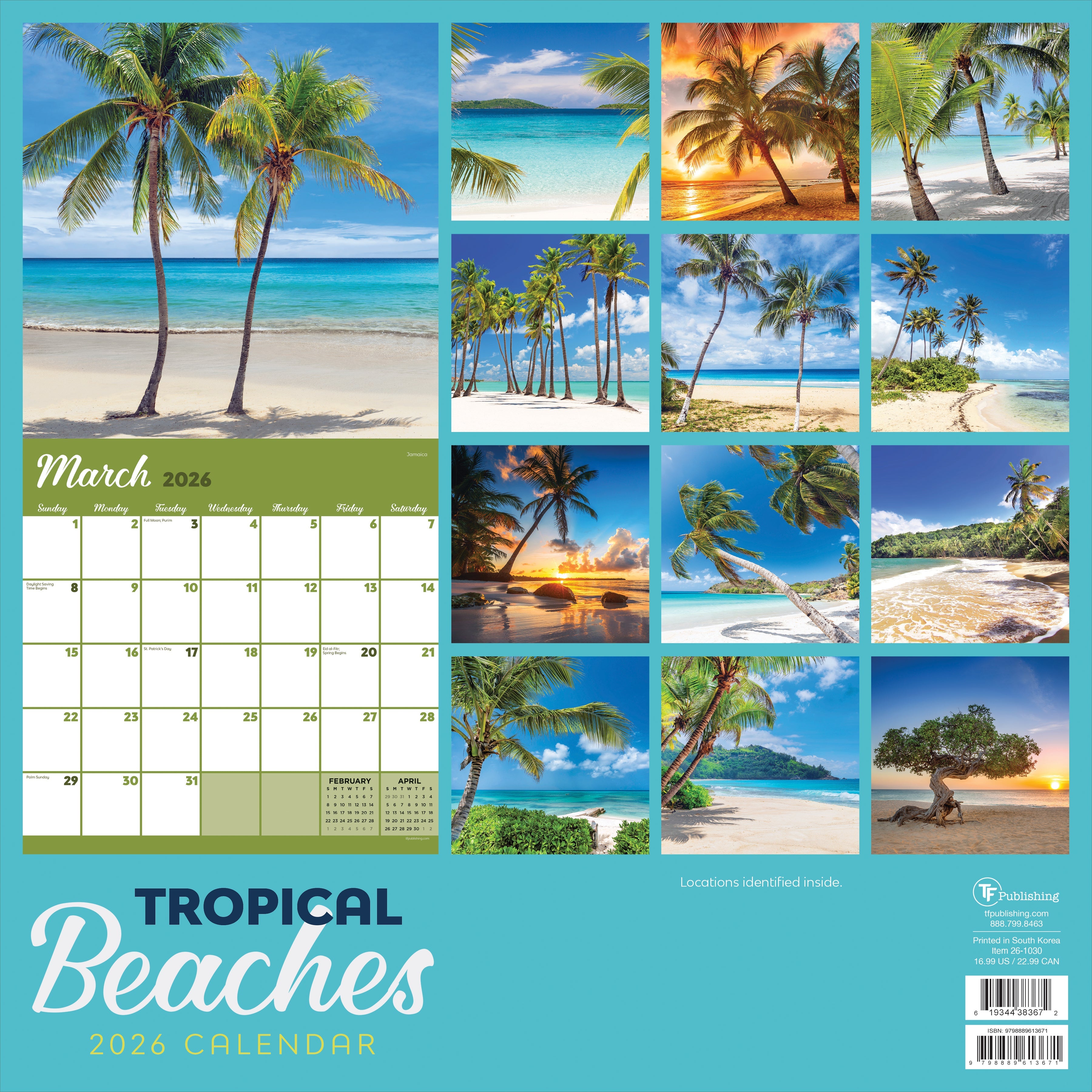 2026 Tropical Beaches - Square Wall Calendar