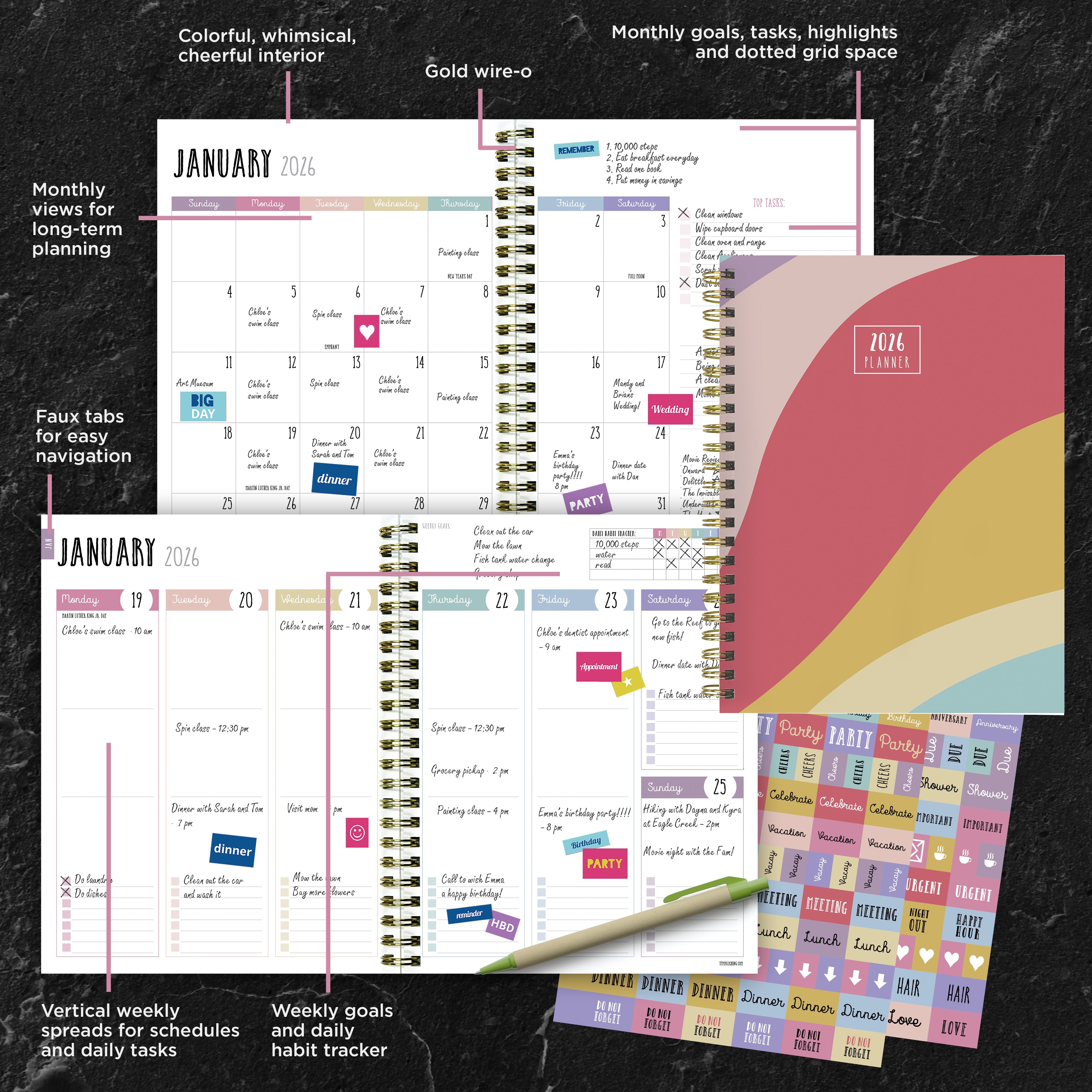 2026 Color Wave - Medium Monthly & Weekly Pocket Diary/Planner