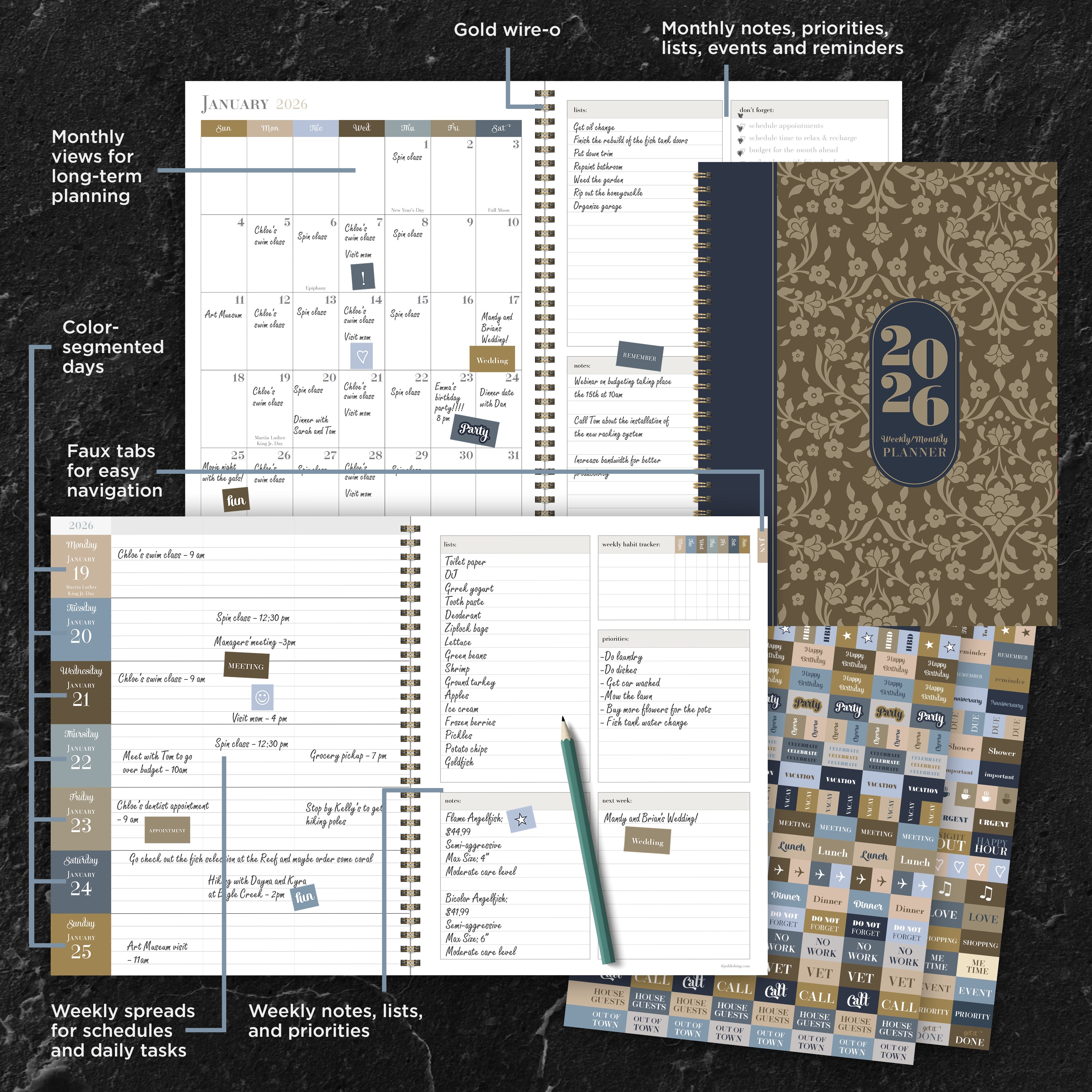 2026 Bonjour Book of Blooms - Large Monthly & Weekly Diary/Planner