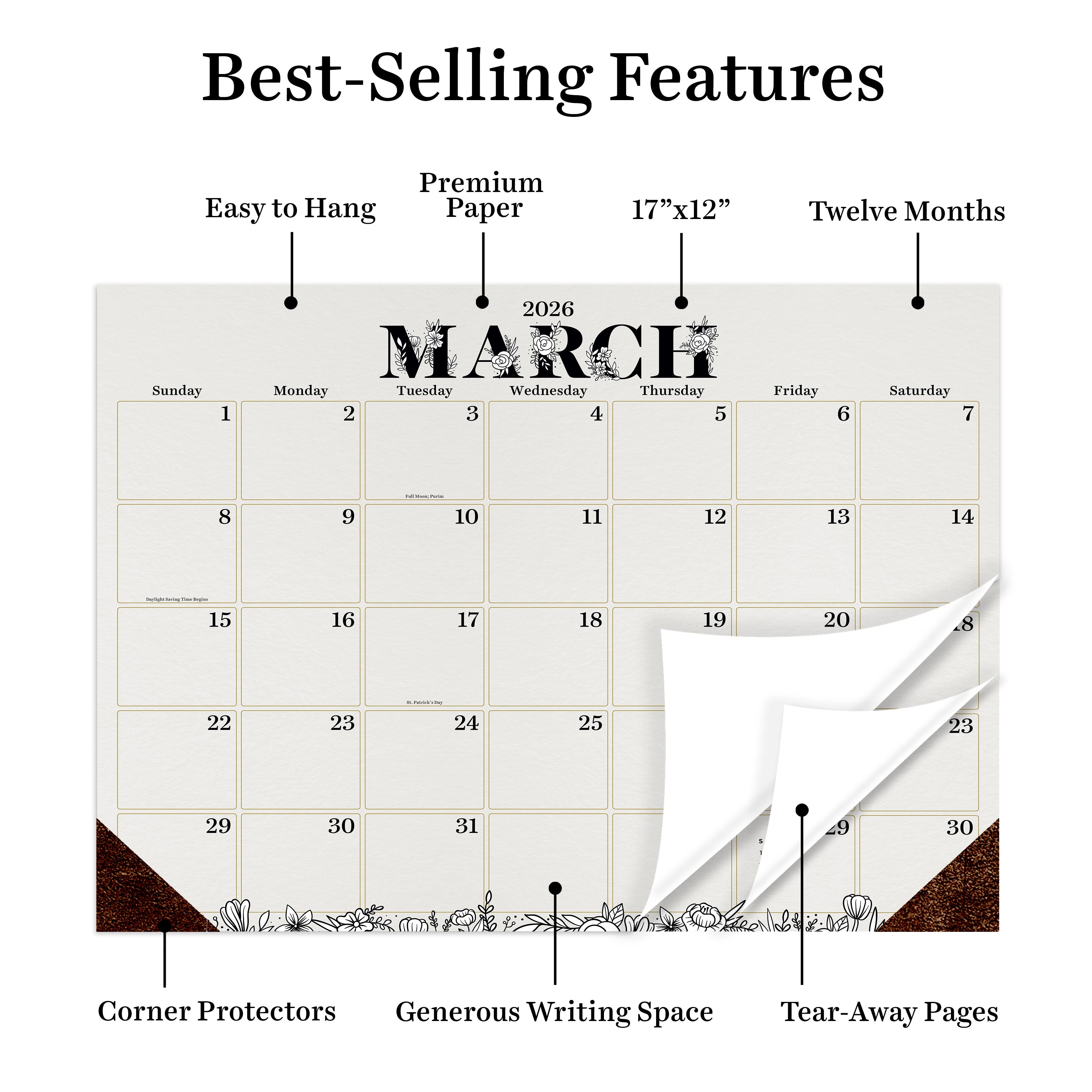 2026 Floral - Medium Monthly Desk Pad Blotter Calendar