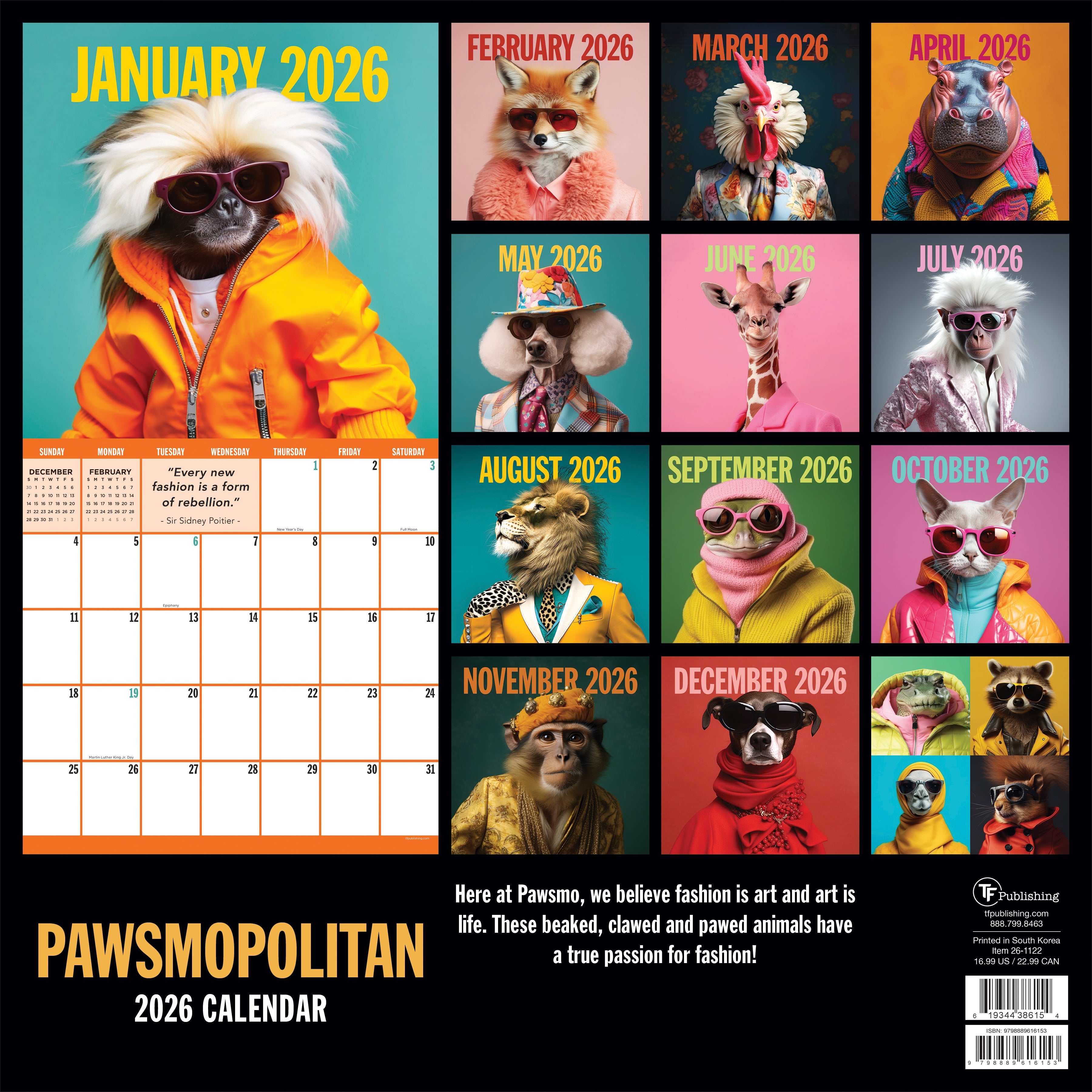 2026 Pawsmopolitan - Square Wall Calendar