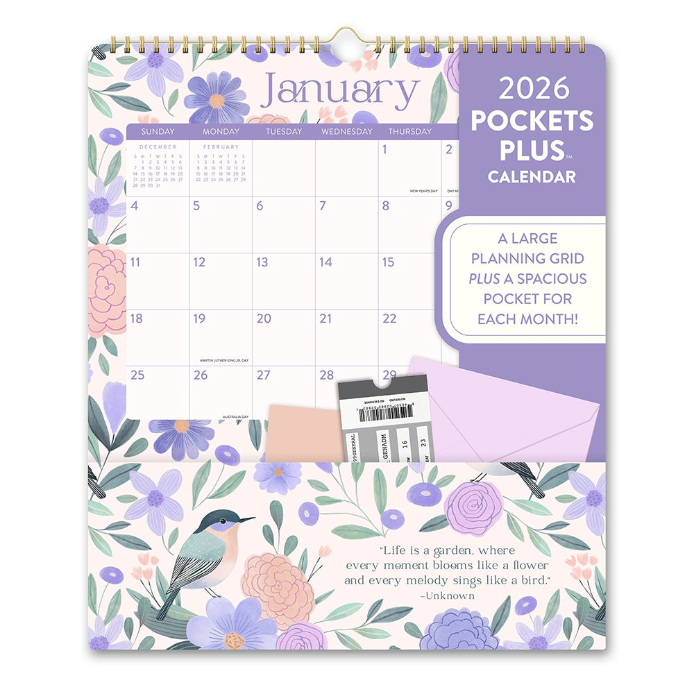2026 Birds And Blooms - Pocket Plus Deluxe Wall Calendar