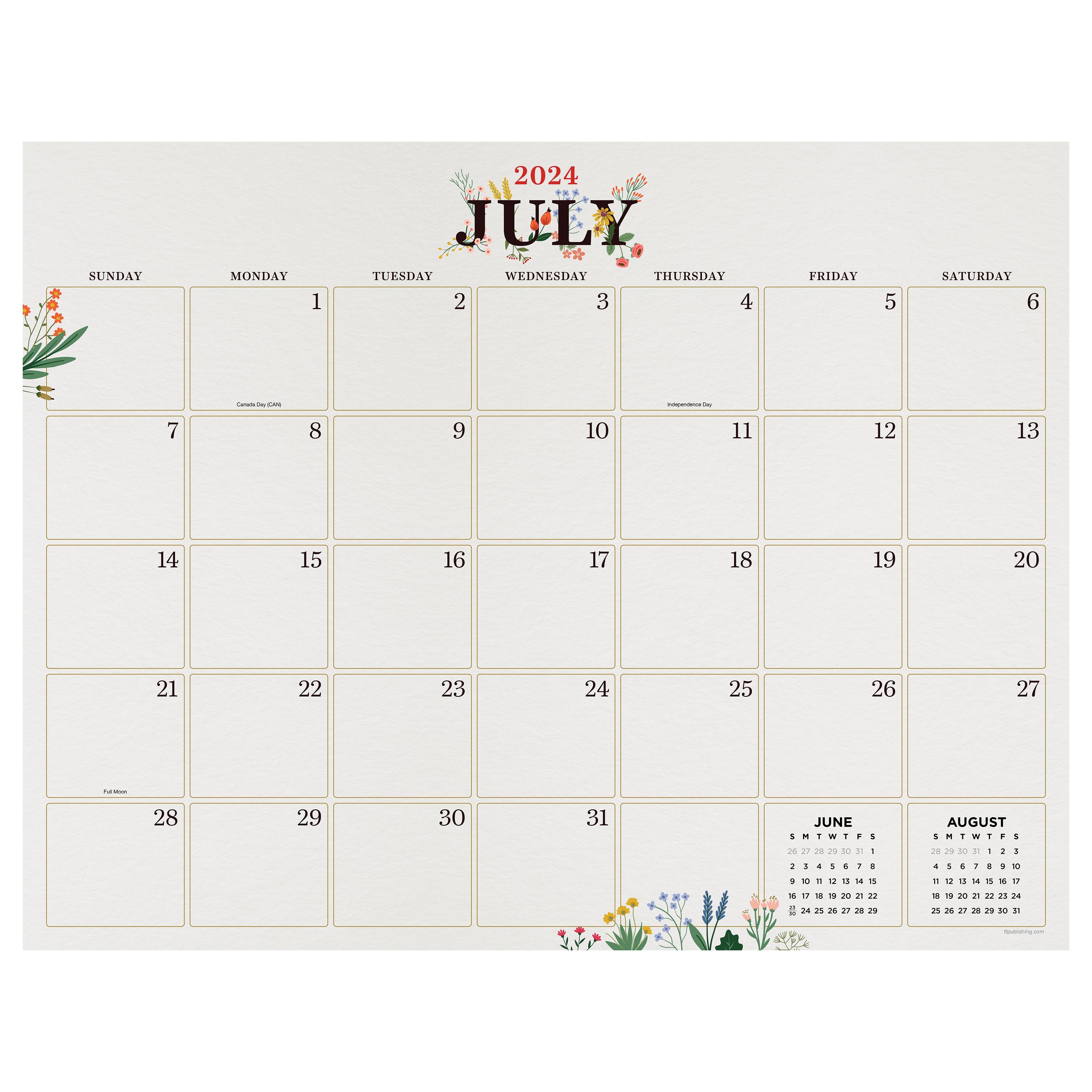 July 2024 - June 2025 Floral - Large Monthly Desk Pad Blotter Academic Calendar