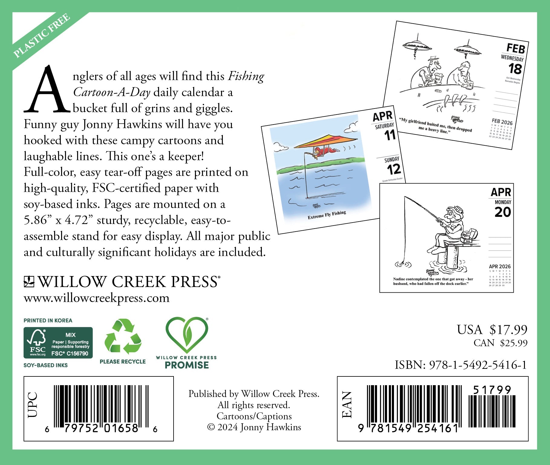 2026 Fishing Cartoon-A-Day by Jonny Hawkins - Boxed Page-A-Day