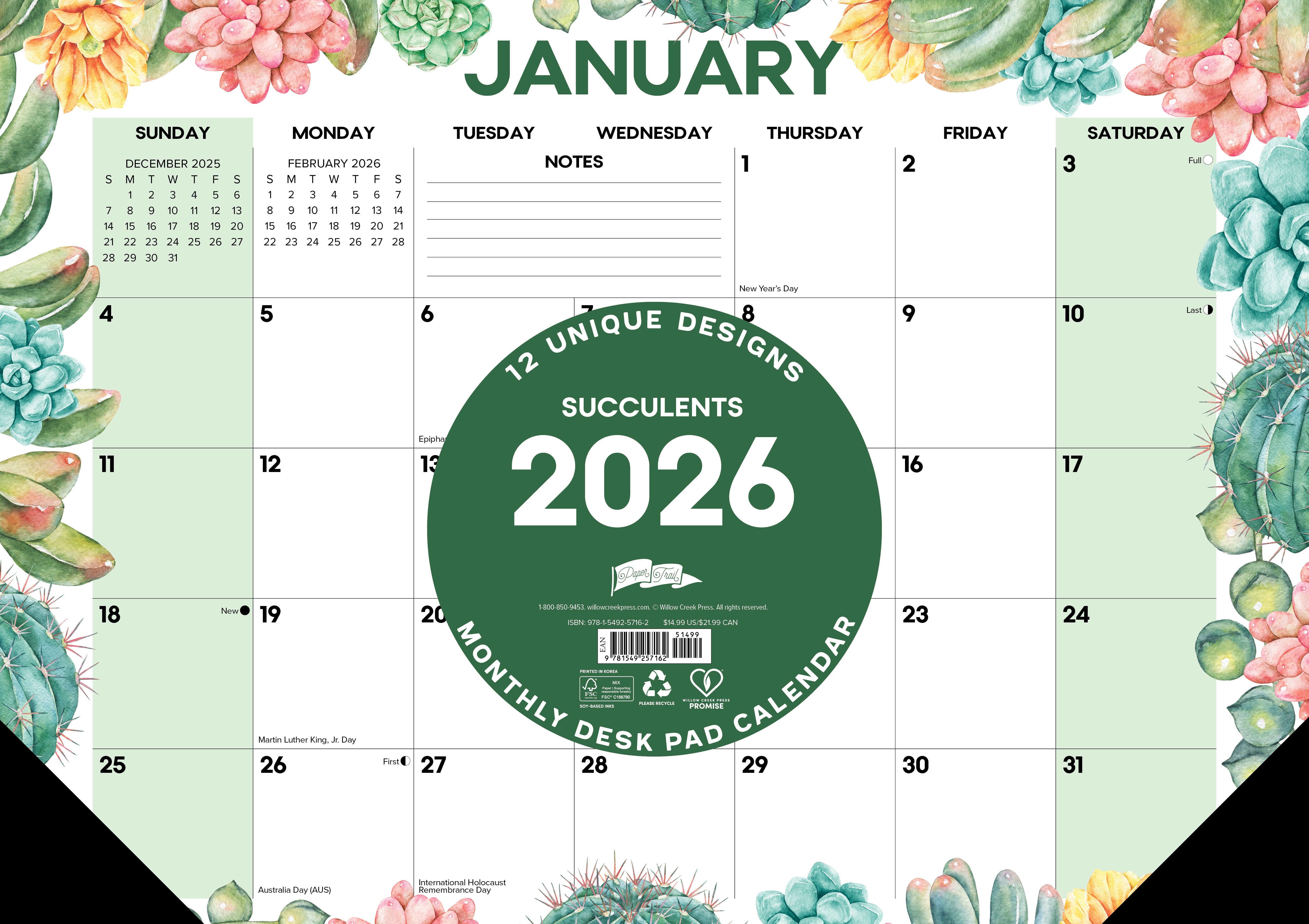 2026 Succulents - Desk Pad