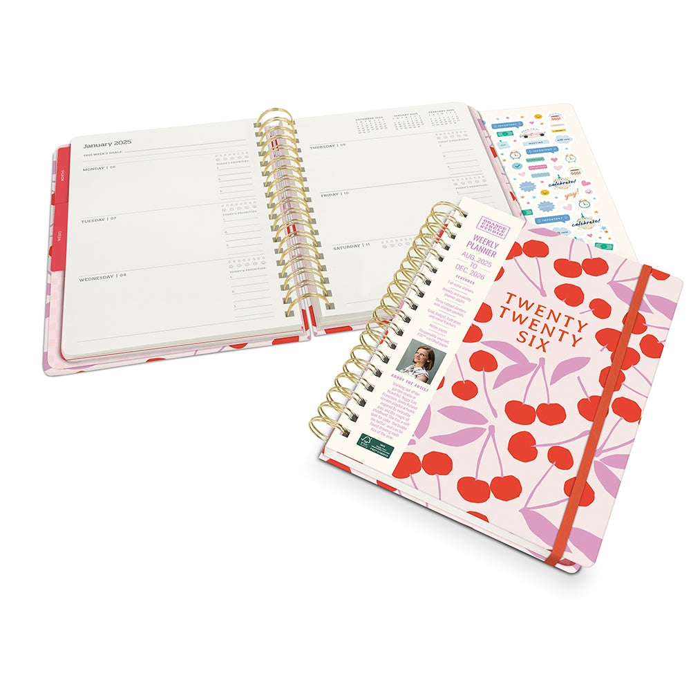 2026 Cherry Sweet - Tri-Tab 17-Month Monthly & Weekly Diary/Planner