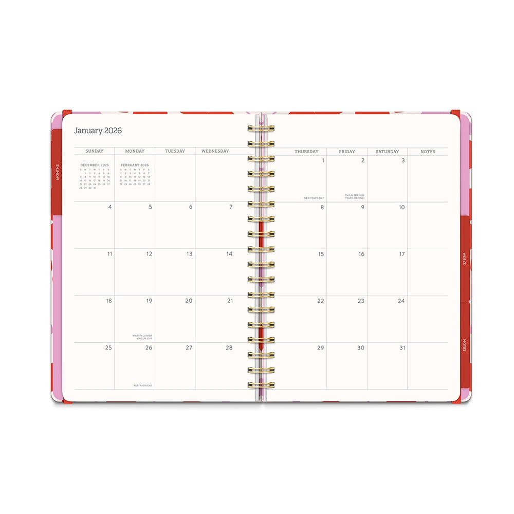 2026 Cherry Sweet - Tri-Tab 17-Month Monthly & Weekly Diary/Planner
