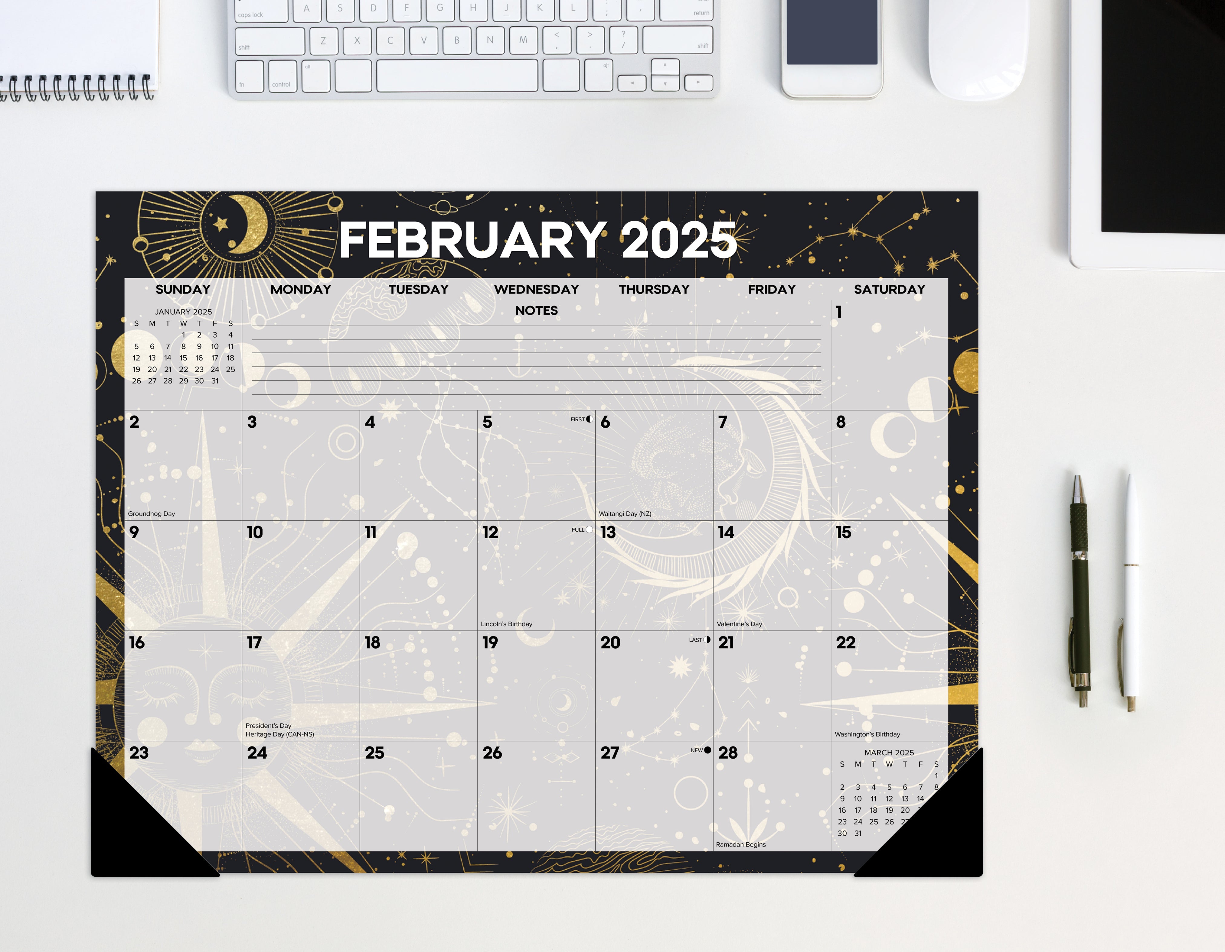 July 2024 - June 2025 Celestial - Large Monthly Desk Pad Academic Calendar