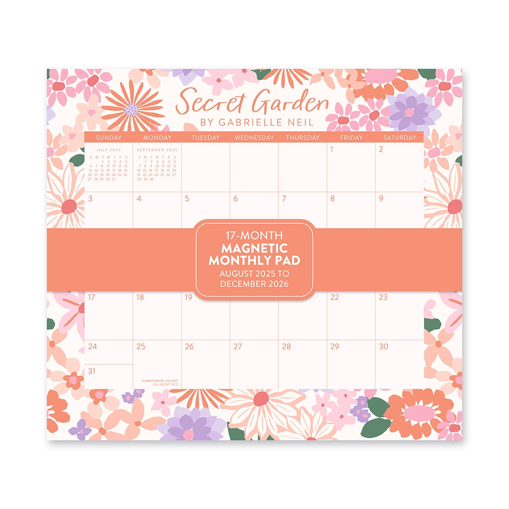 2026 Secret Garden - 17-Month Monthly Magnetic Pad Calendar