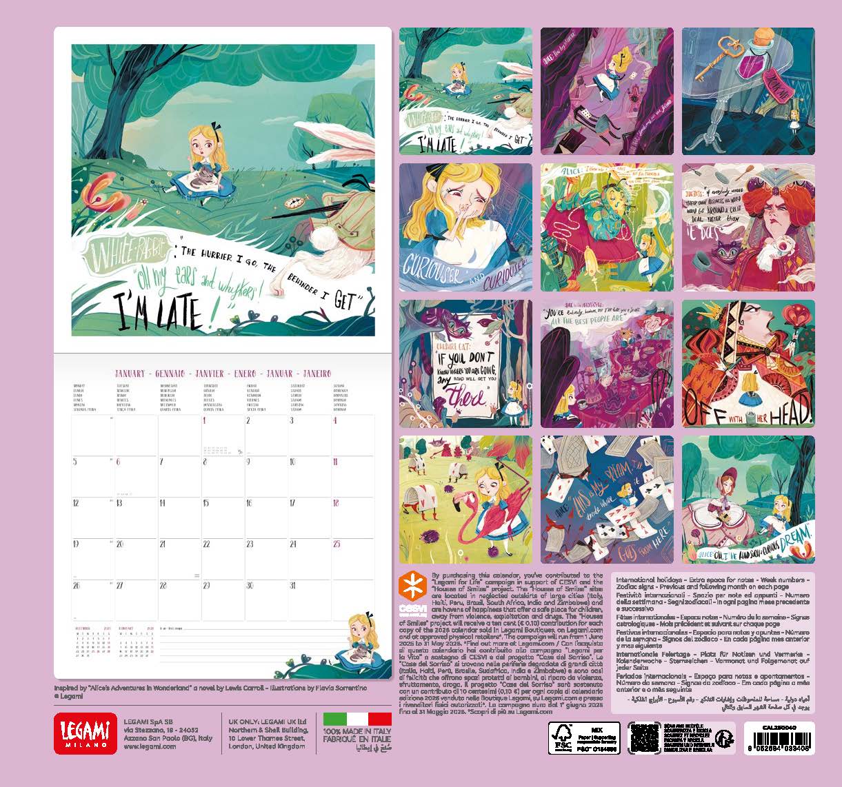 2026 Alice In Wonderland - Square Wall Calendar